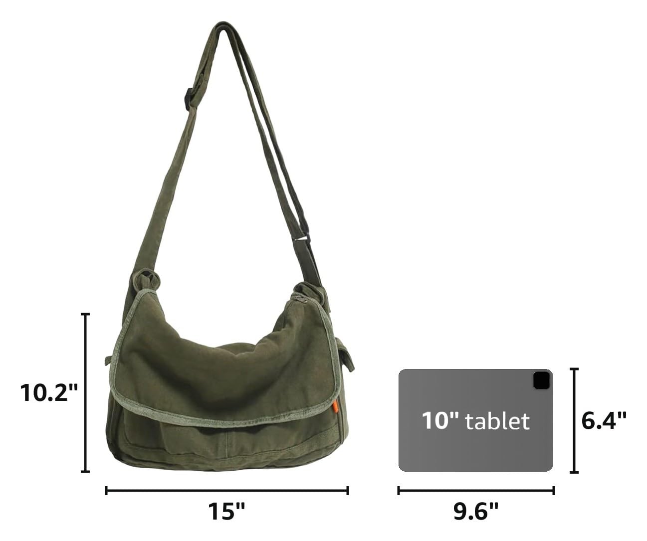 Vintage Canvas Messenger Bag for Men Women 15.0×4.7×10.2 inches, Army Green