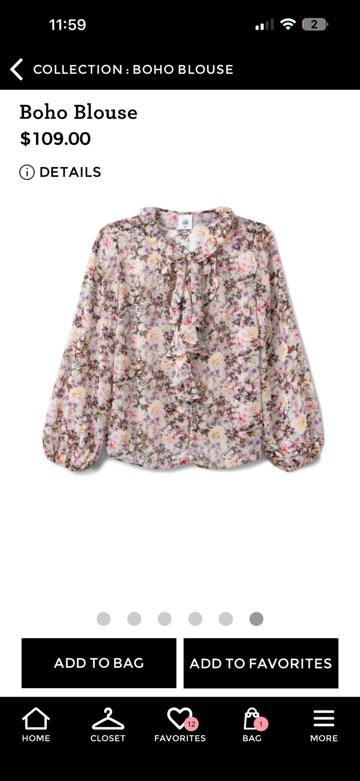CAbi Boho Blouse, Large, New , Style 4921, Fall 25