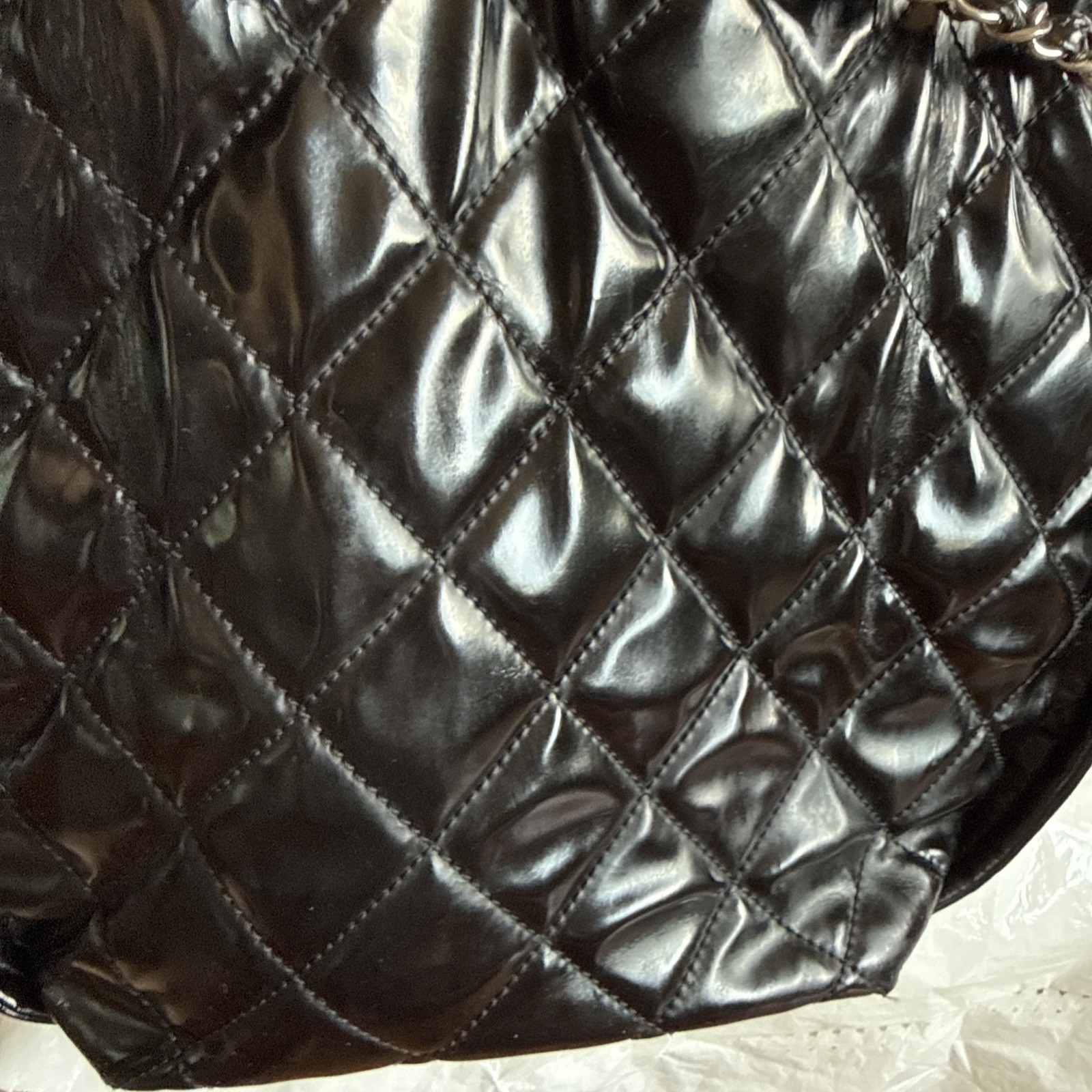 Authentic Chanel Coco Cabas Black Patent leather tote Bag