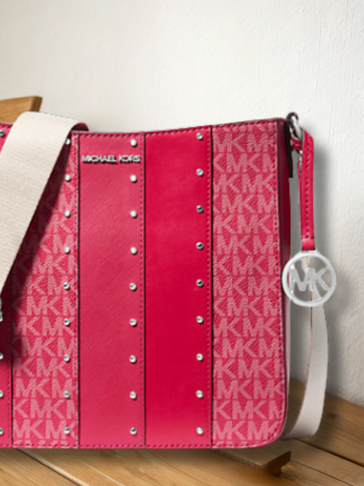 Michael Kors Small Studded Patchwork Logo Crossbody Bag Dark Raspberry Handbag