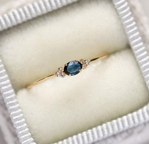 Dainty Lab Created Sapphire Wedding Beautiful Ring 14K Yellow gold Plated