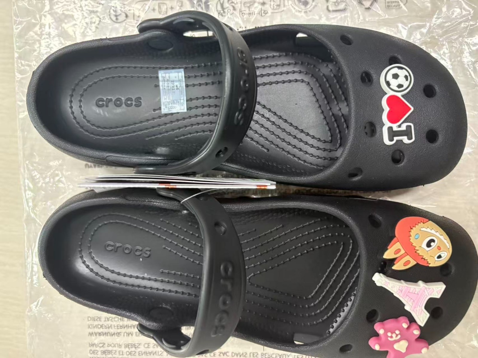 Black Crocs Classic Printed Ballet Flat Clog Lightweight Casual Slip On Shoes