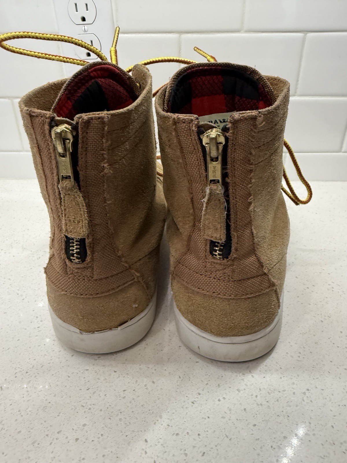 Supra WOLF S62004 Suede LACE UP Sneaker Brown High Top Size 11 Mens Rear Zip