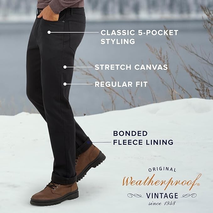 Weatherproof Vintage Mens Stretch Canvas Bonded Fleece Lined, Moon Shadow, 40/30