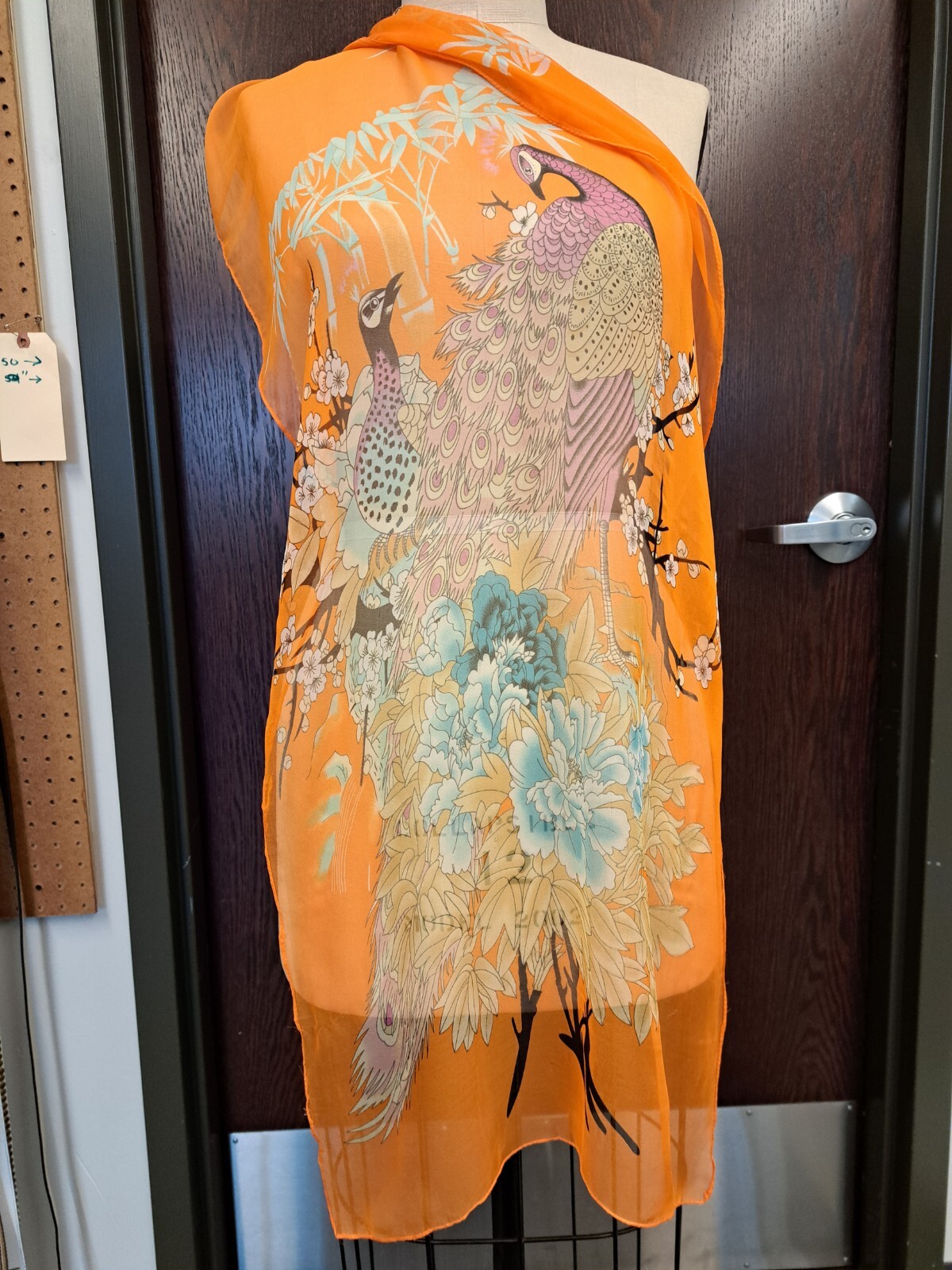 Beautiful Peacock Rectangular Chiffon Scarf, 64 X 20 Inches, Synthetic.