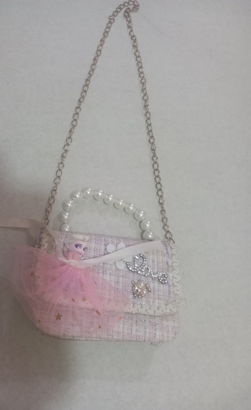 Girls Mini Tweed Crossbody Bag Pearl Handle Kids Princess Shoulder Purse Pink