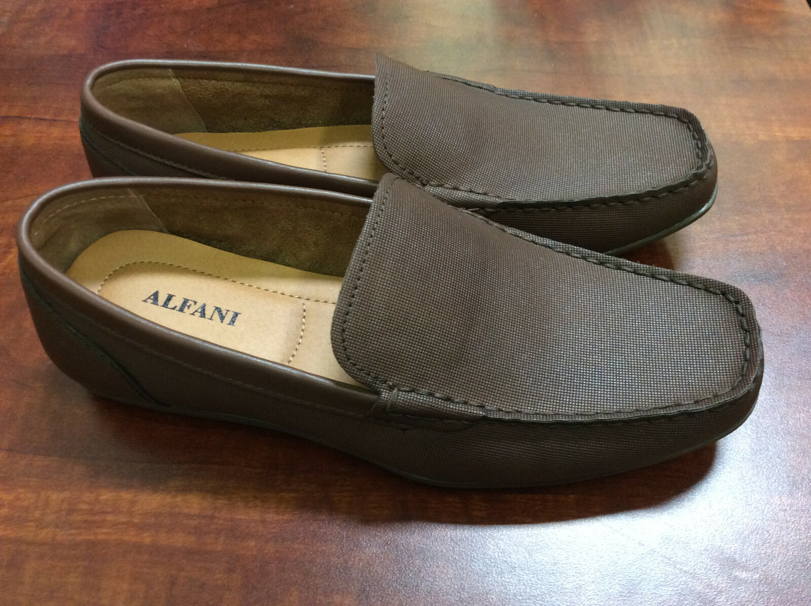 Alfani Men’s Shoes Kendric Textured Drivers Leather Upper, Brown, Size 8 M