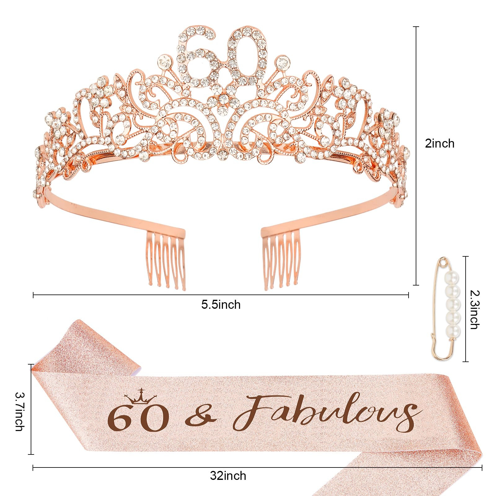 60th Birthday Decorations – 60th Birthday Tiara and 60th Birthday Sash Glitte…
