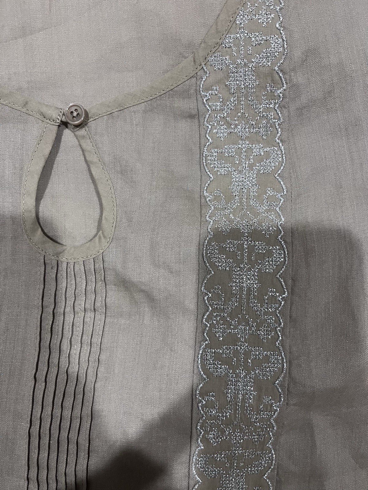NWT Wrap Women’s Boho Peasant Blouse 100% Ramie Taupe Metallic Embroidery UK 12