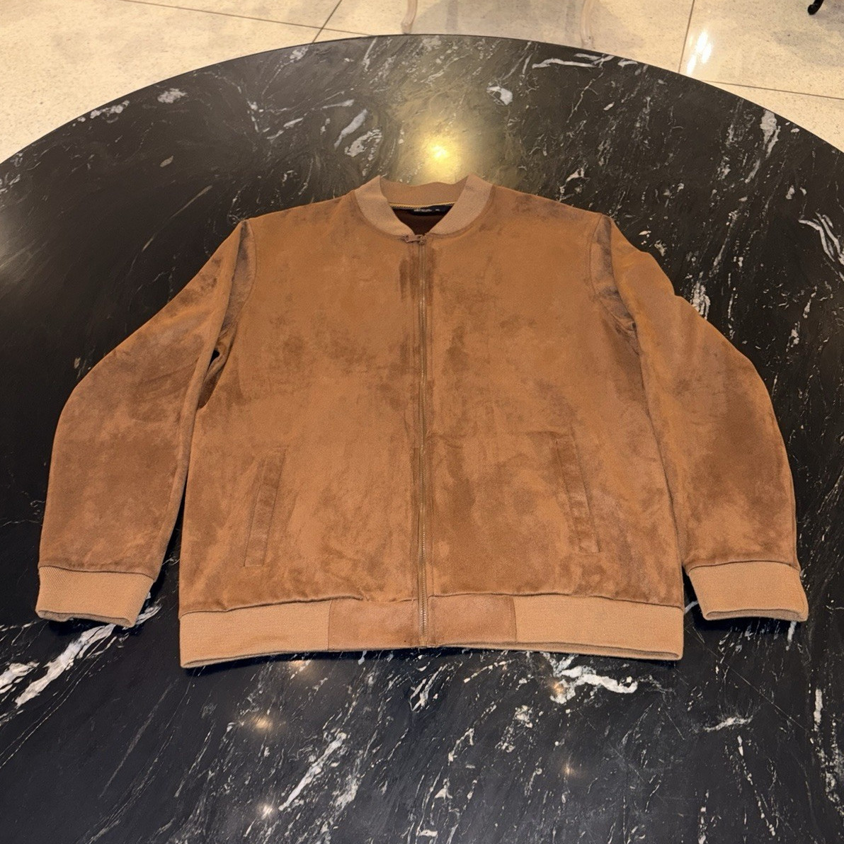 HTML New York Collection Men’s Brown Suede Bomber Jacket Full Zip XXL