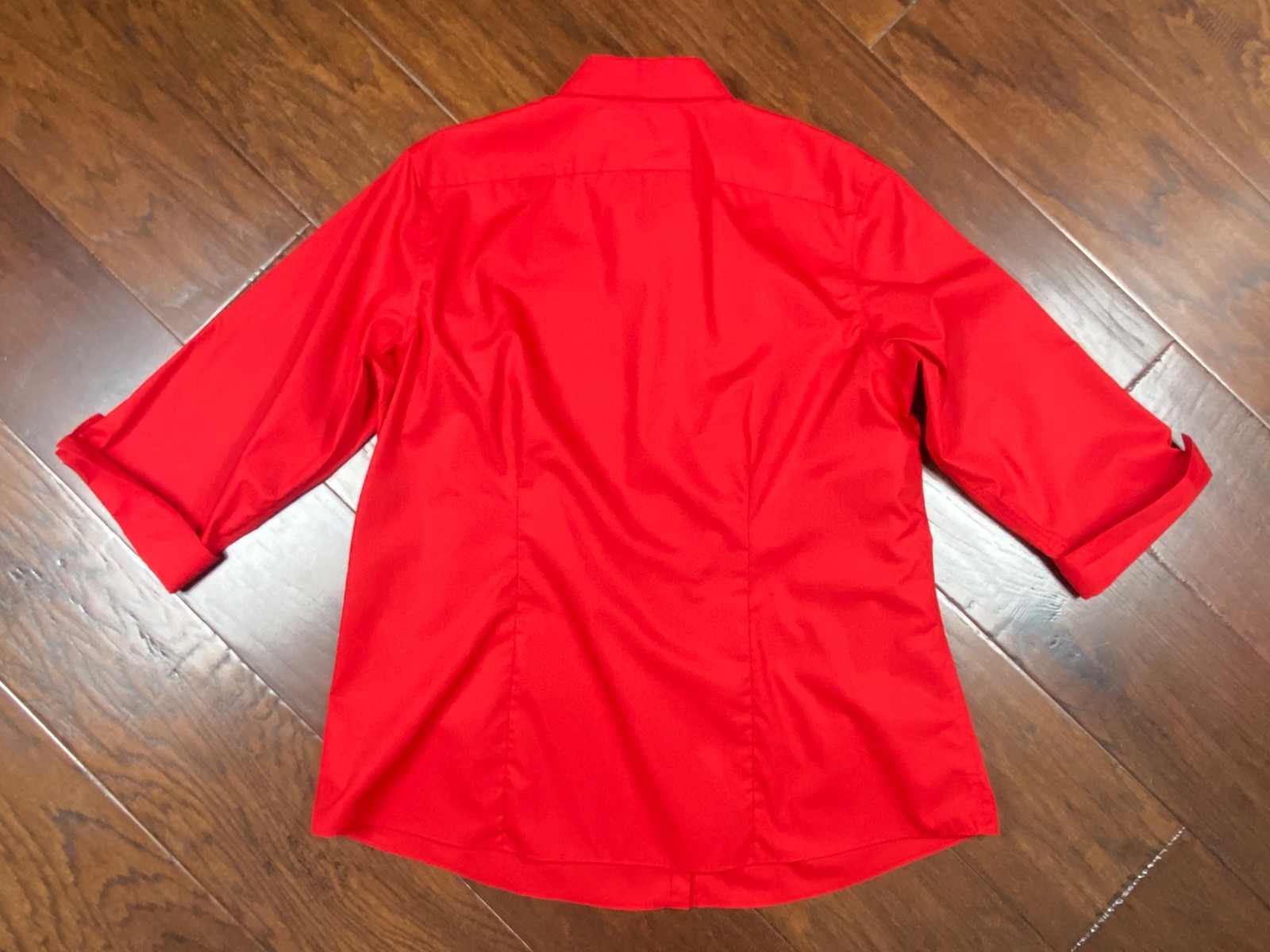 NEW LANDS’ END Women’s RED Wrinkle Free Broadcloth 3/4 Slv Button-Up Shirt Sz 18