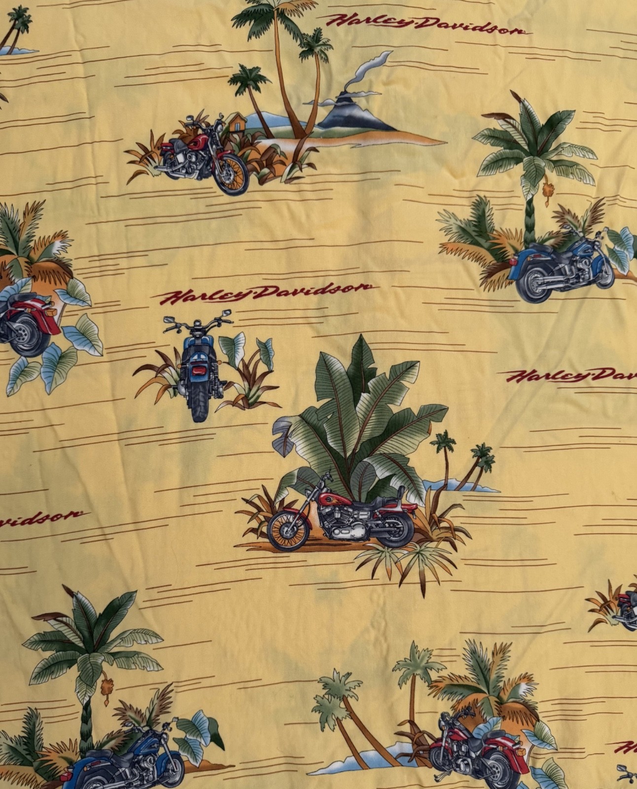 Harley Davidson Tori Richard Hawaiian Shirt Mens Yellow Motorcycle Print XL