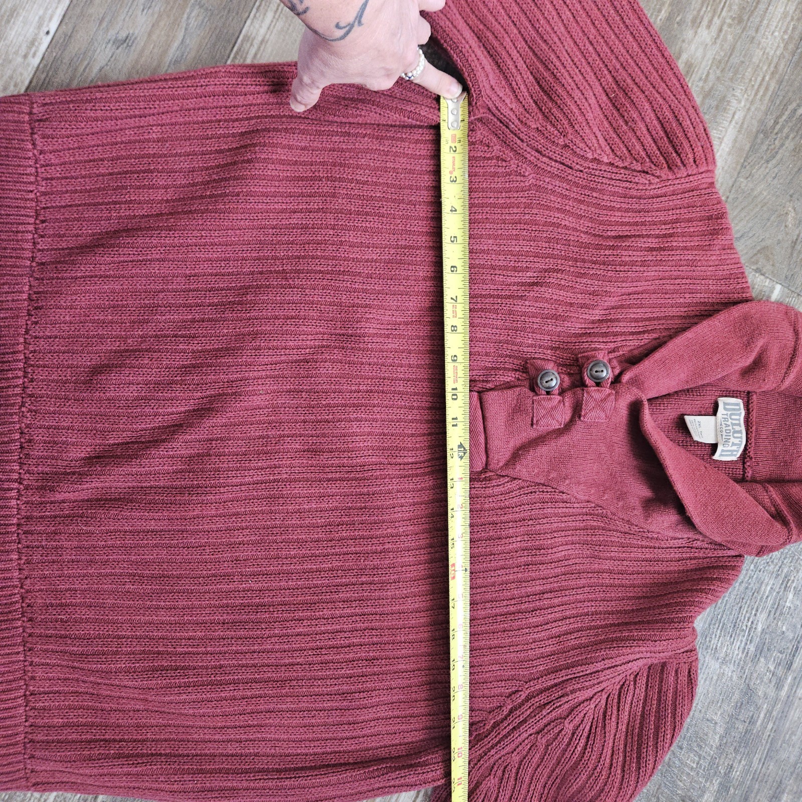 Duluth Shawl Collar Sweater 2x tall Dark Red Cotton Wool Heavyweight Knit