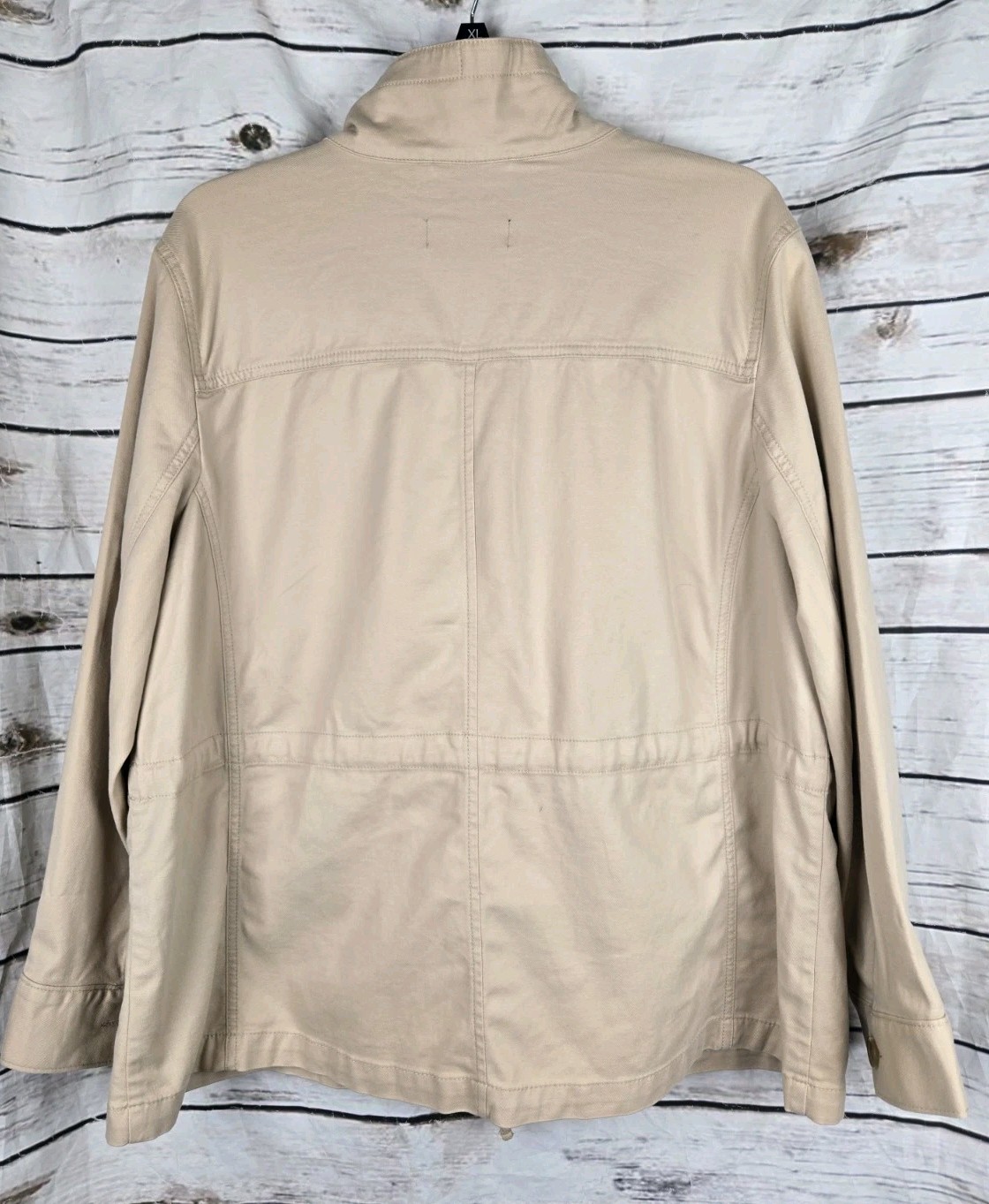 Talbots Utility Safari Tan Jacket 1XP Tie Drawstring Cargo Cotton Blend Womens