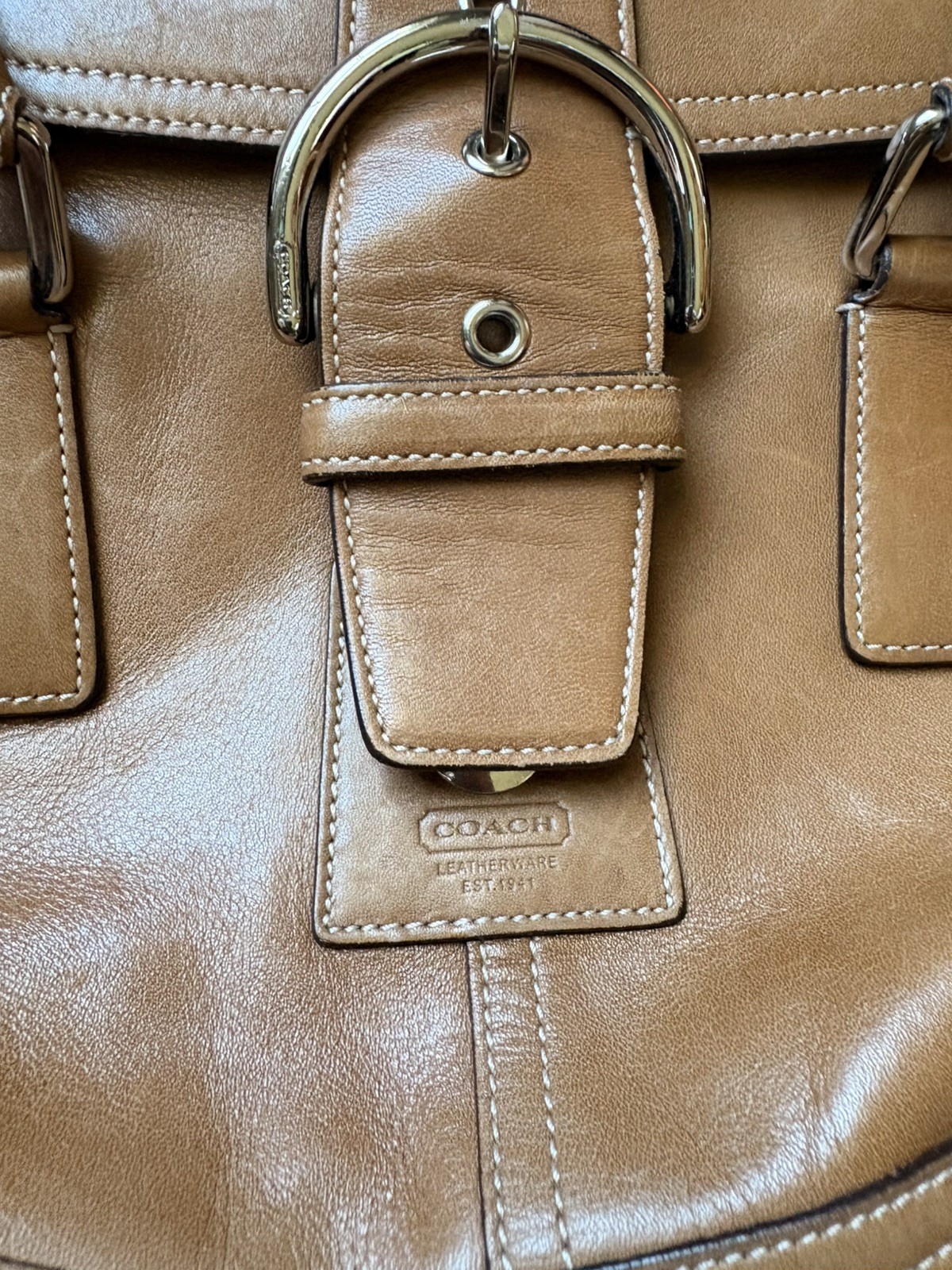 Vintage Y2K Coach Hampton Soho Flap Shoulder Bag Brown Saddle Leather F08A11