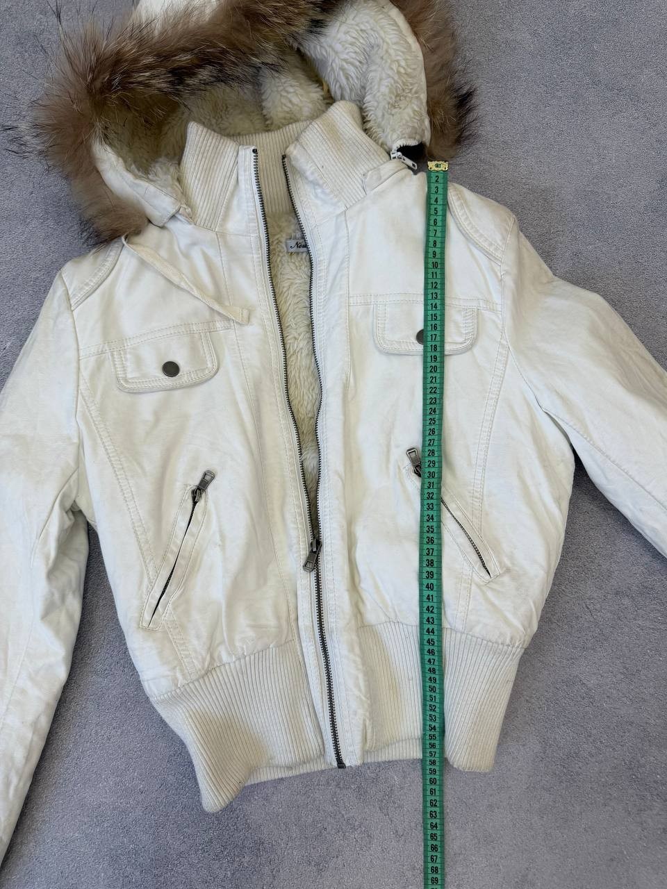 Vintage 90s White Avant-Garde Faux Fur Fell Cropped Leather Y2K Streetwear Jacke