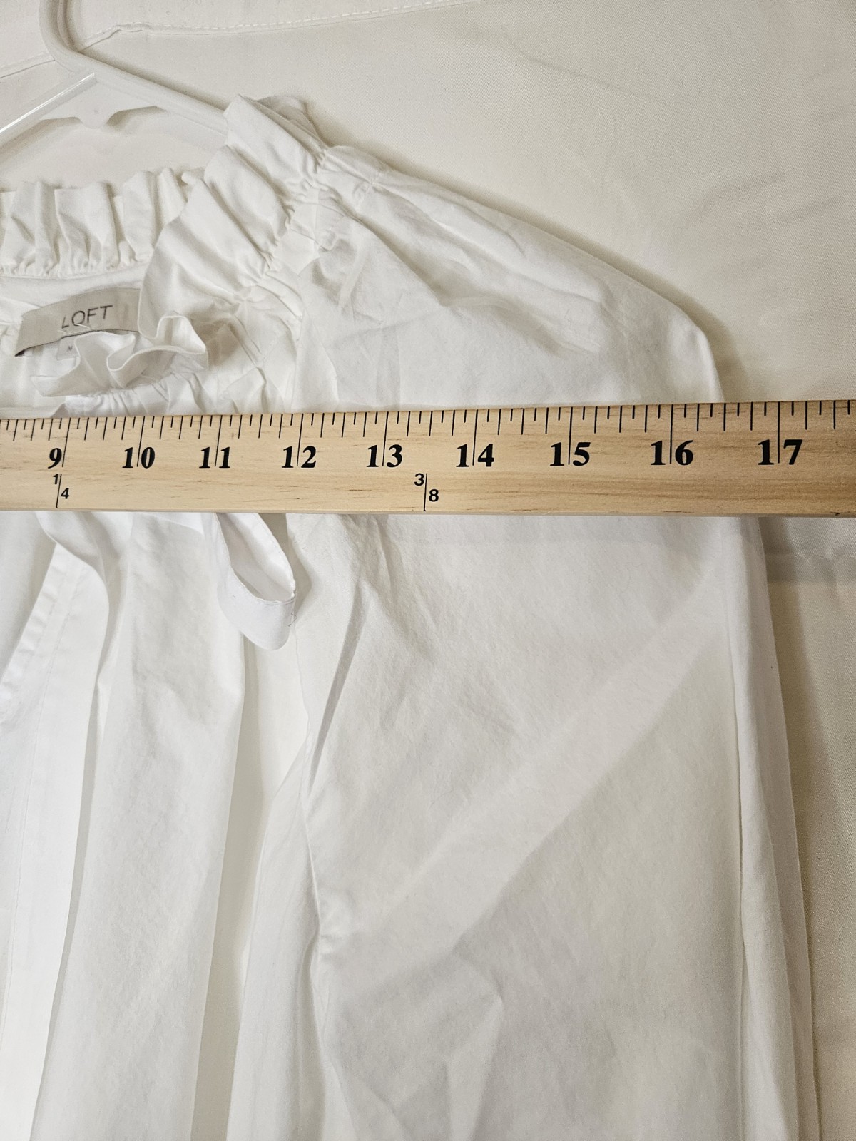 LOFT White Ruffle Tie-Neck Long Sleeve Blouse