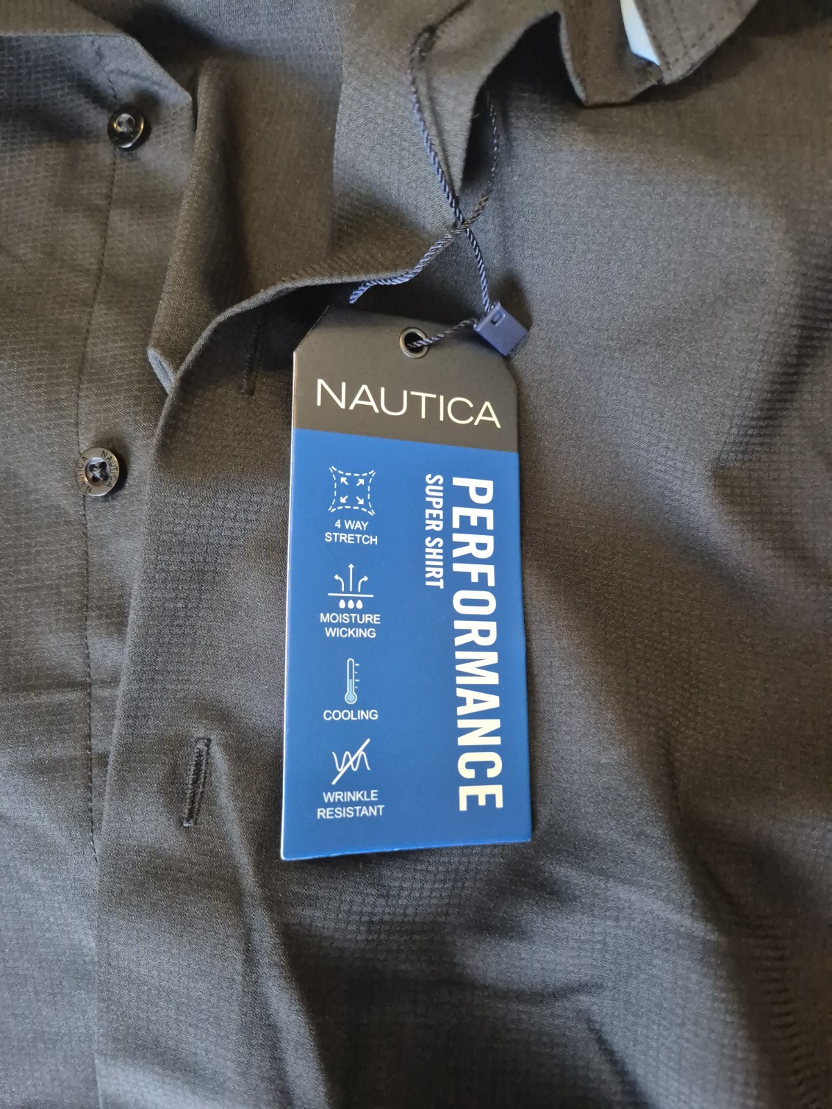Nautica Slim Fit Performance Dress Shirt Black XL 17-17 1/2 34/35 Long Sleeve