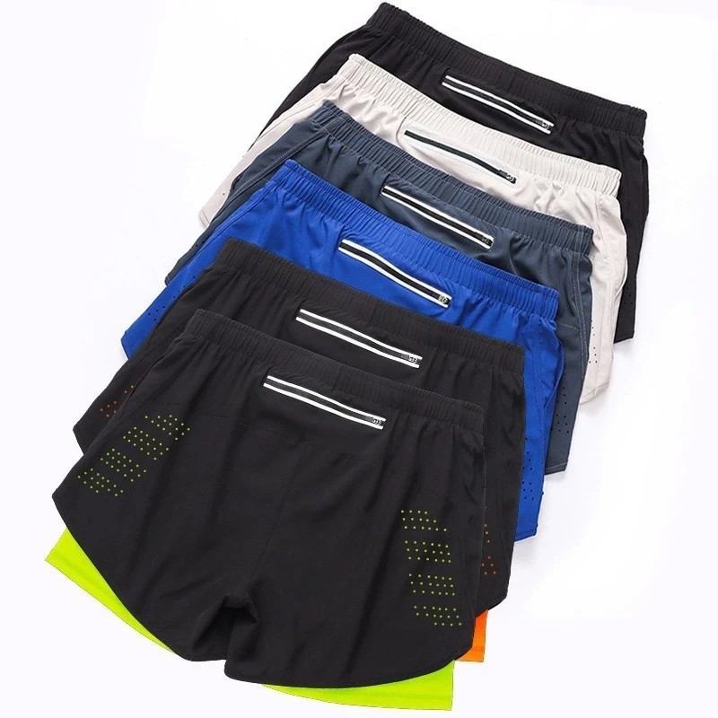 Men’s Fast Dry Running Shorts Double Layer Comfort Zip Pockets Gym Fitness Gift