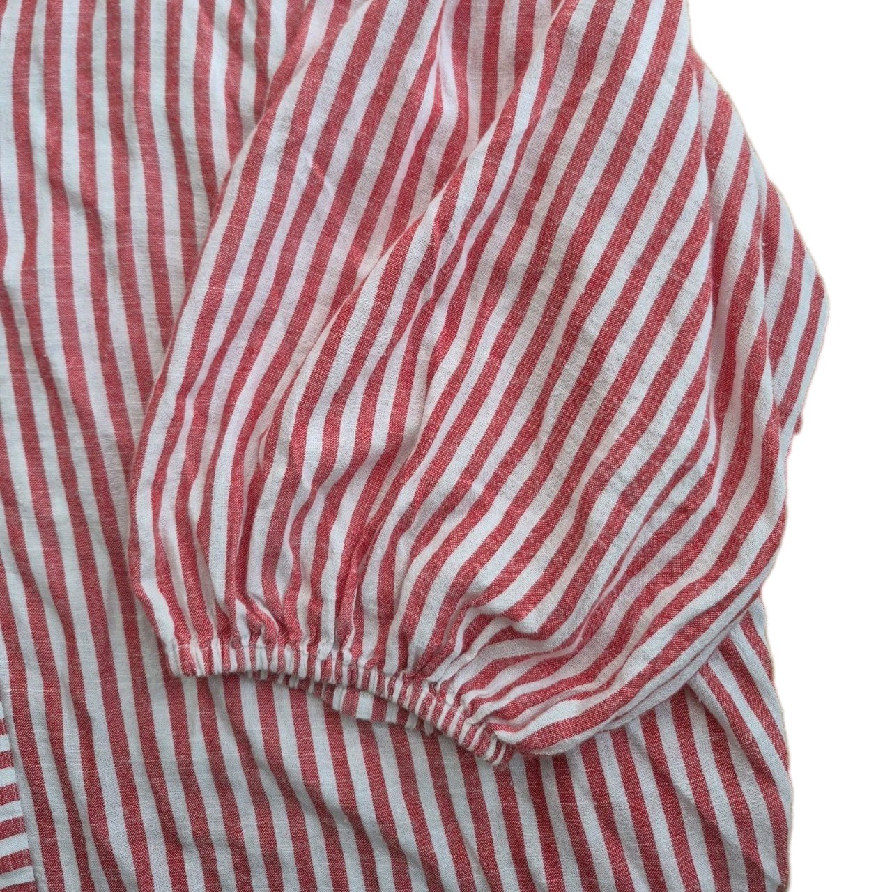 Cato Women’s 26/28W Plus Red/White Striped V-Neck Tie Grommet Blouse 3/4