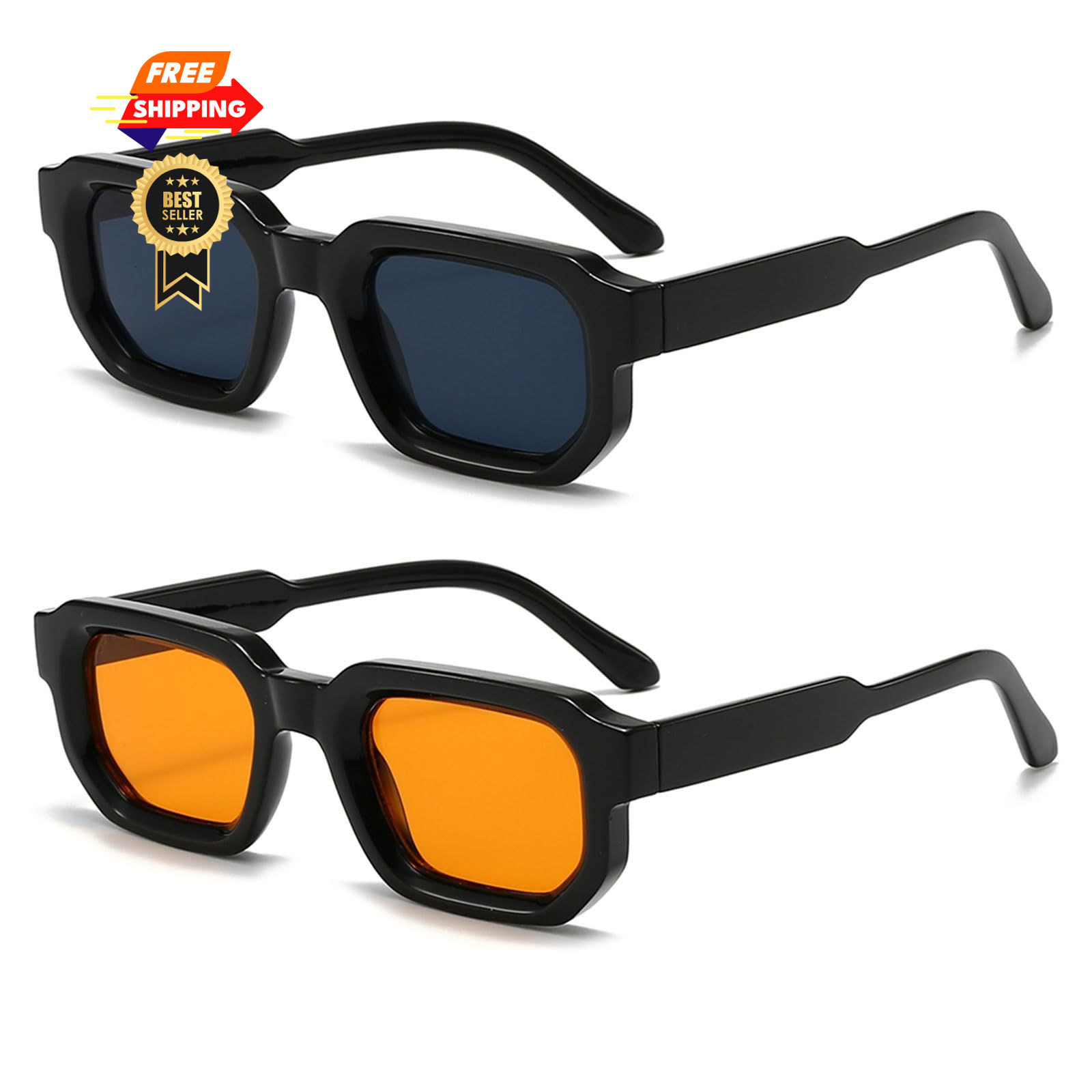 SUNBSR Retro Rectangle Sunglasses Mens Womens Orange 60mm, Grey+orange
