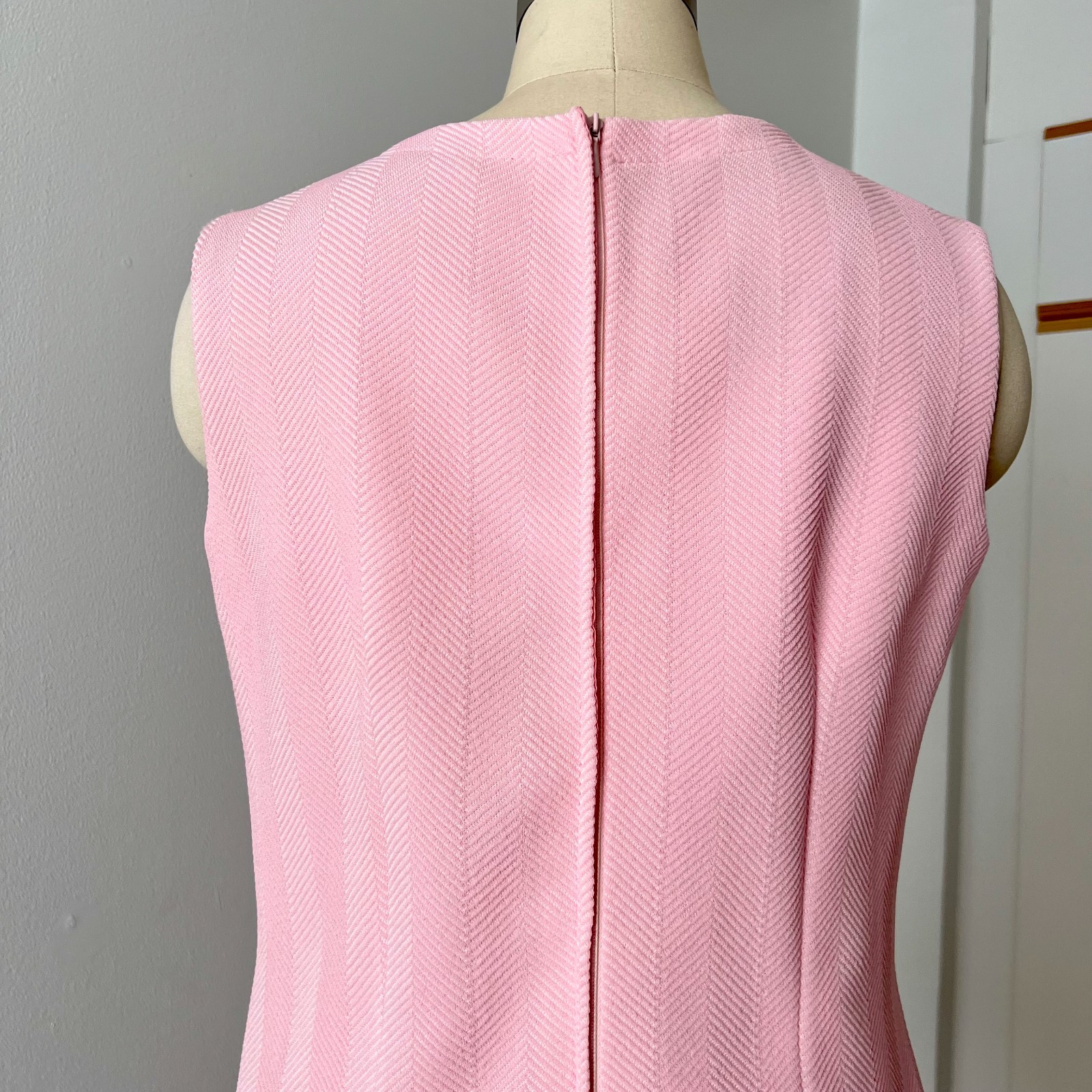 60s 70s Pink Mod Shift Mini Dress Sleeveless Aline Twiggy Style Go Go Space Age