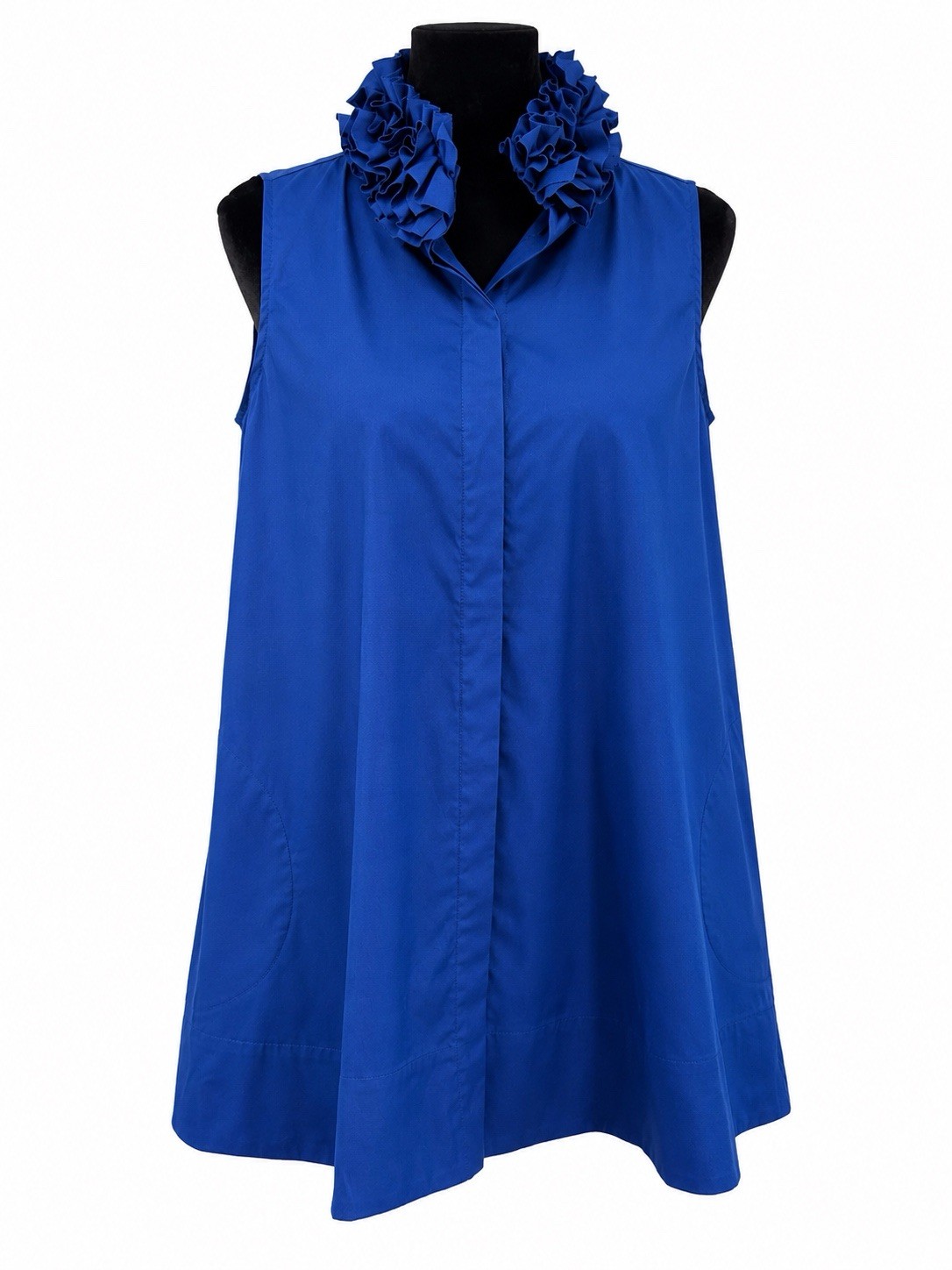 Sara Campbell Top S Cobalt Blue Ruffle Collar Preppy Coastal Chic USA Made $208
