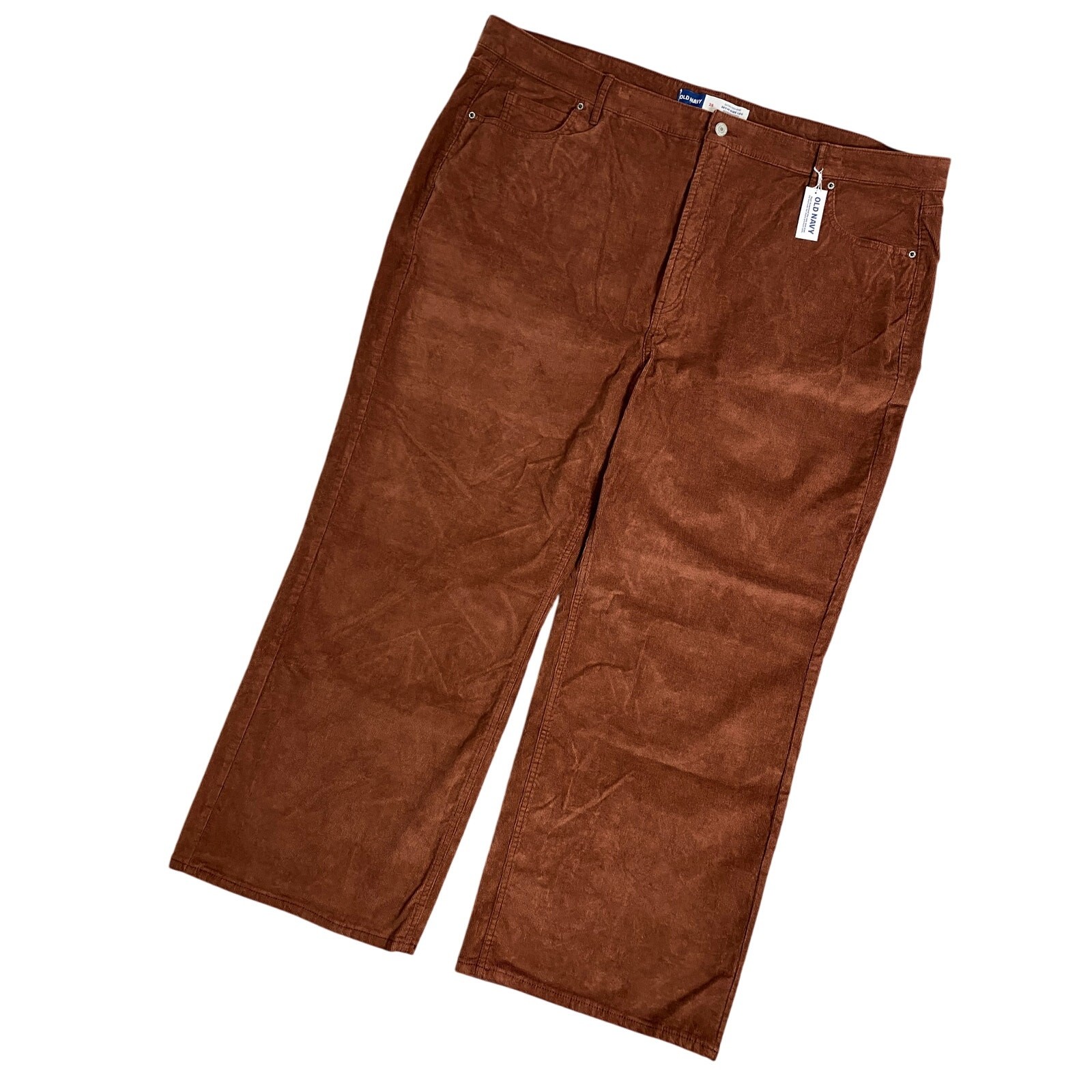 Old Navy Sky-Hi Rise Corduroy Pants Women 26 48X34 Burnt Orange Wide Leg Stretch
