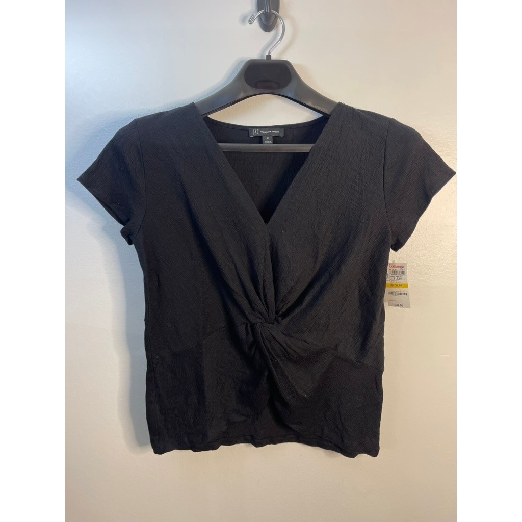 INC International Concepts Black Twist Front V-Neck Top Womens Size Medium