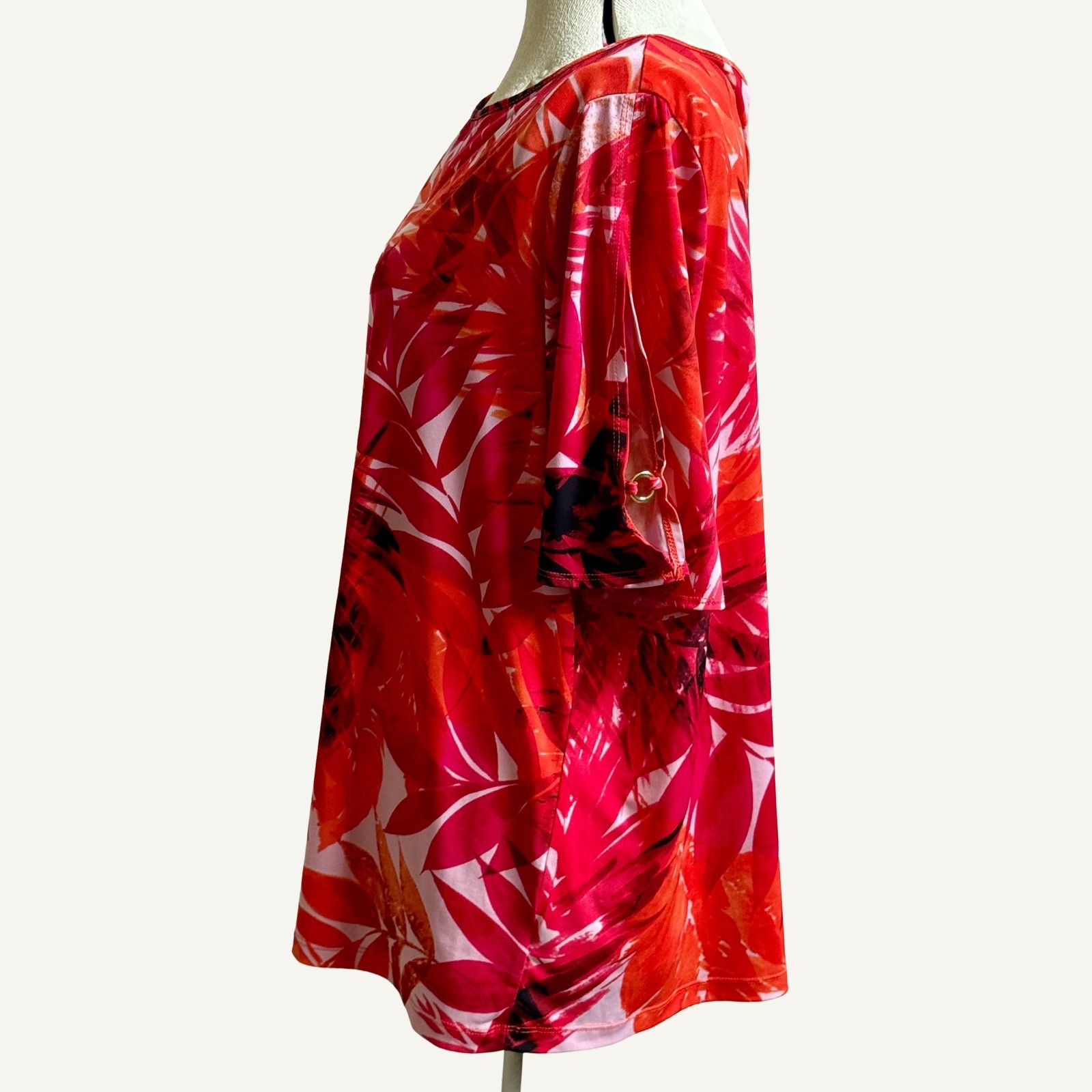 SUSAN GRAVER 2X Tropical Floral Tunic Top Liquid Knit Pink Orange Plus Size