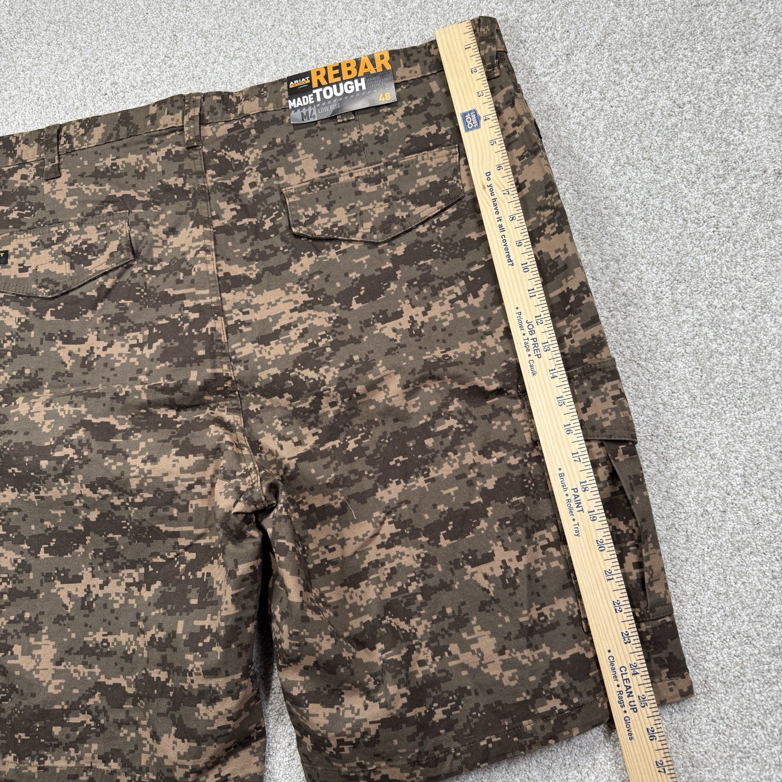 NEW Ariat Men’s Work Rebar Made Tough Cargo Shorts M4 Green Digi Camo 48