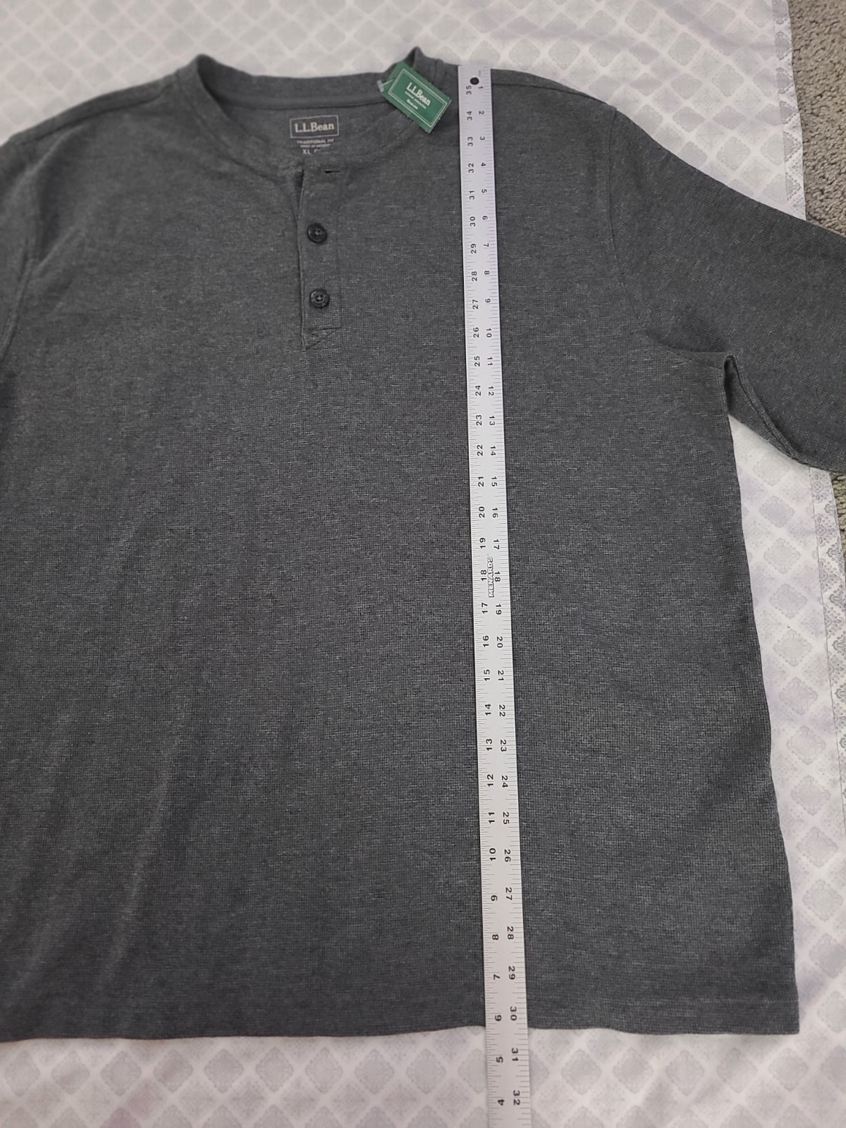 Men’s LL Bean Dk Gray Long Sleeve 3-Button Thermal Henley Size XL REG 502224 NWT
