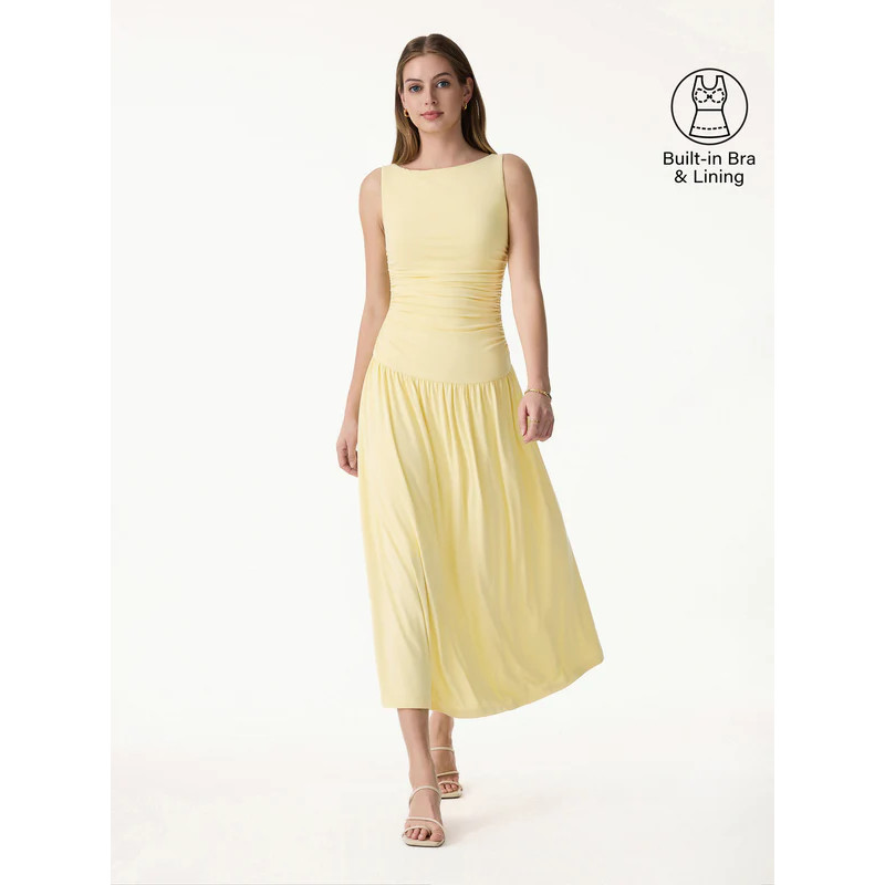Oglmove Eco-SkinKiss SkinKiss Cooling Boatneck Ruched Midi Bra Dress