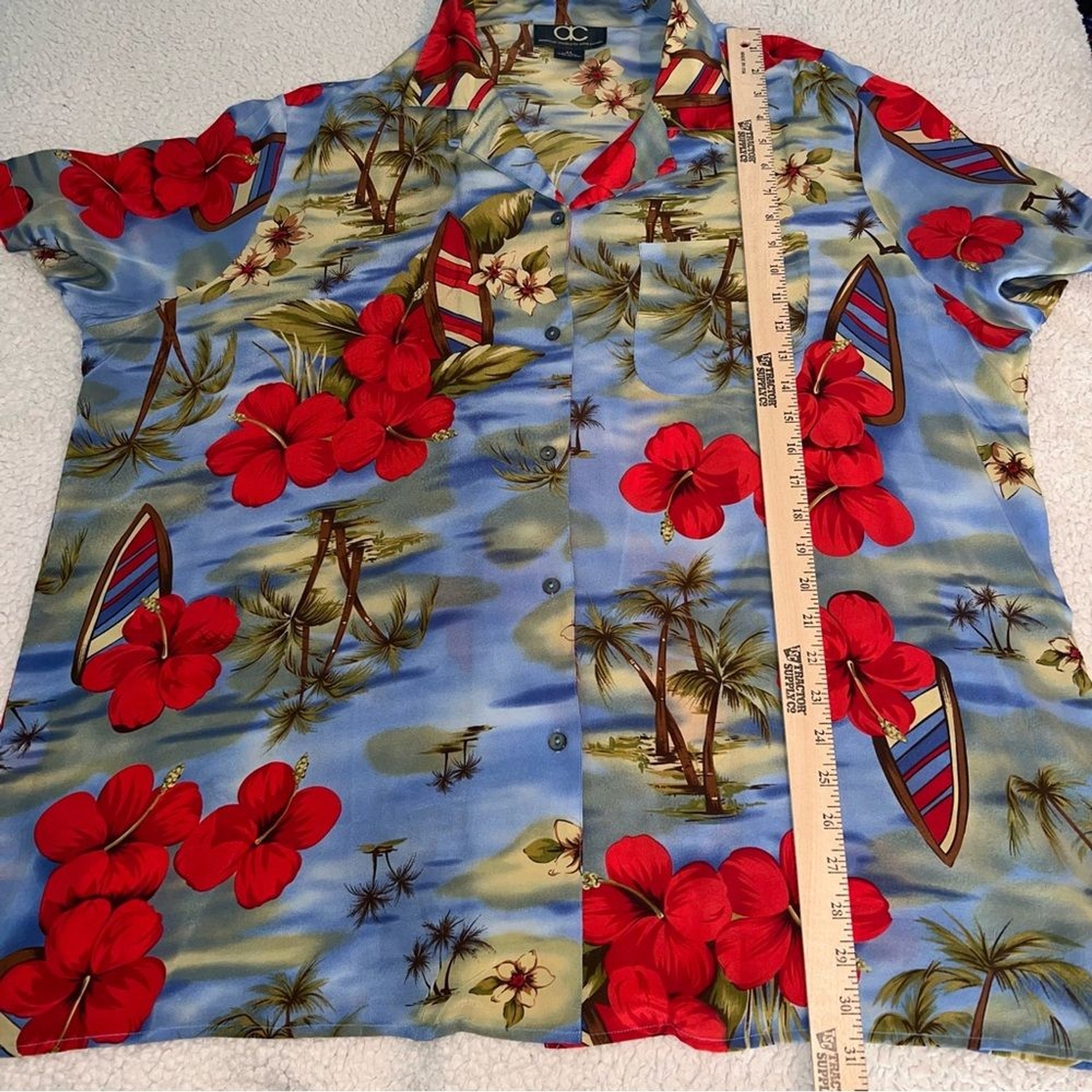 Hawaiian Silk American Classics by Anne Bowen Button Front Short Sleeves 3X Blue