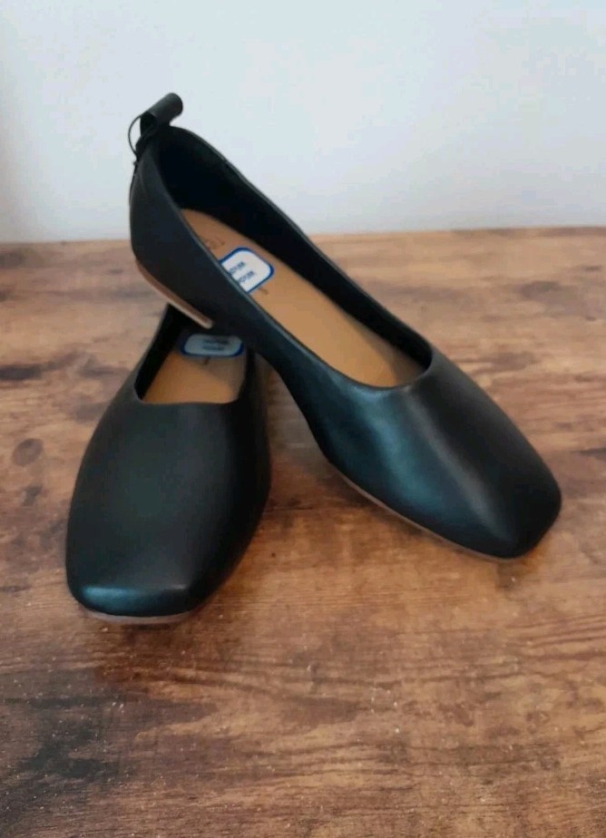 Womens Time And Tru Size 7W Soft Sqaure Toe Ballet Shoes Black NWT
