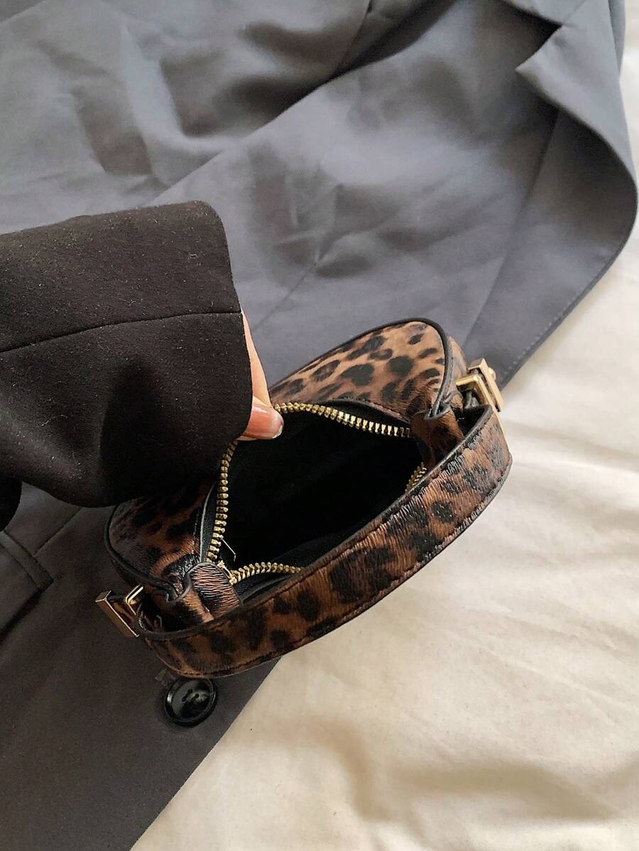 Leopard Print Mini Hobo Bag Half Moon Shoulder Purse Women Fall Winter New