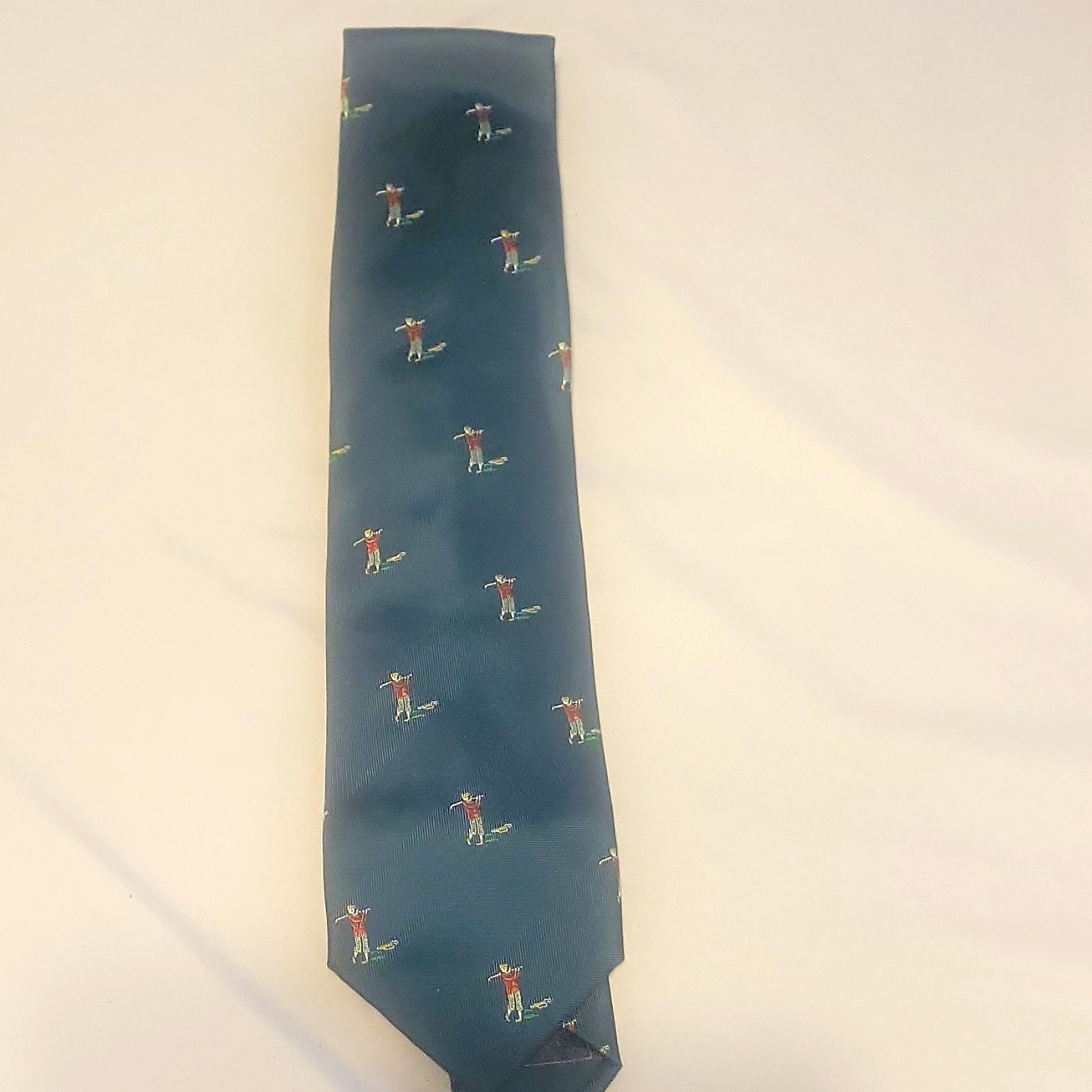Brioni Men’s Blue Silk Twill Golfer Golf Figural Logo Classic Tie