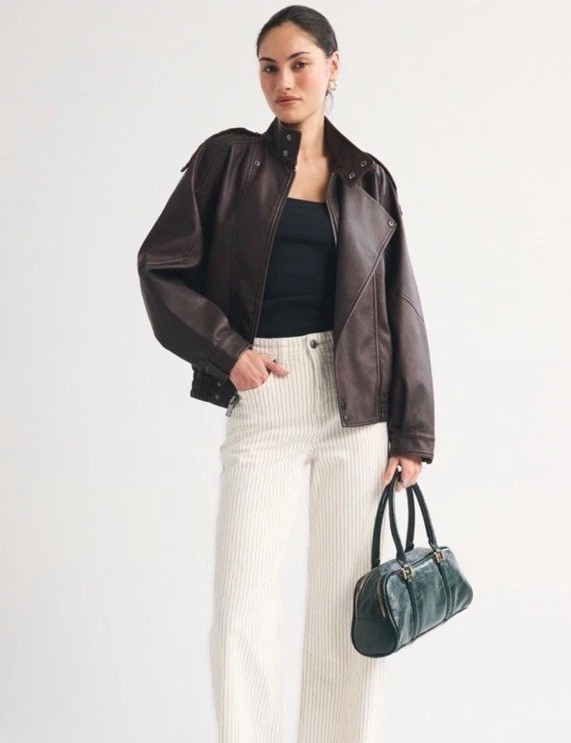 Relaxed Mock neck Vegan Leather Bomber Jacket