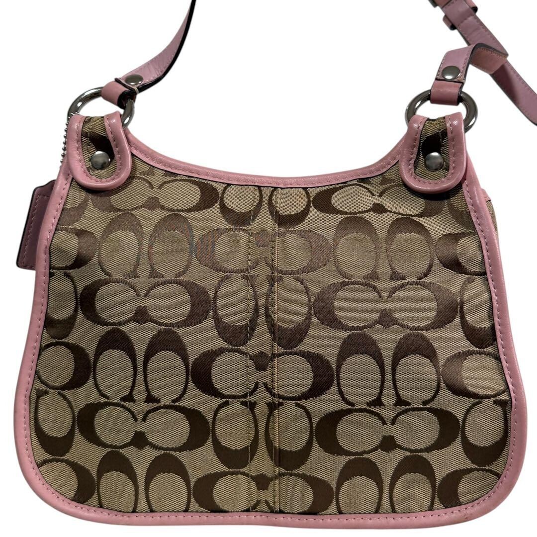 Coach Pink Signature Turn Lock Canvas Leather Shoulder Bag Crossbody Auth
