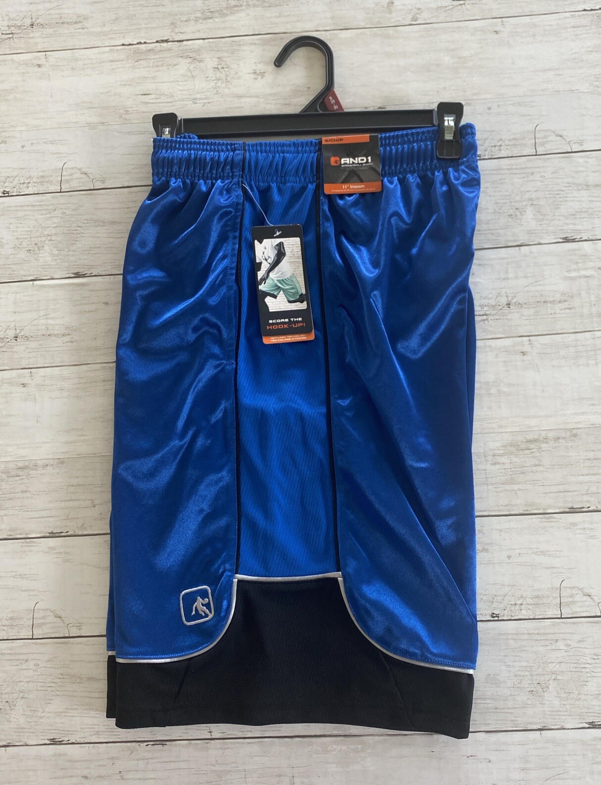 And1 Mens Core Basketball Shorts Blue/Black 11” Inseam Drawstring Waist S 28-30