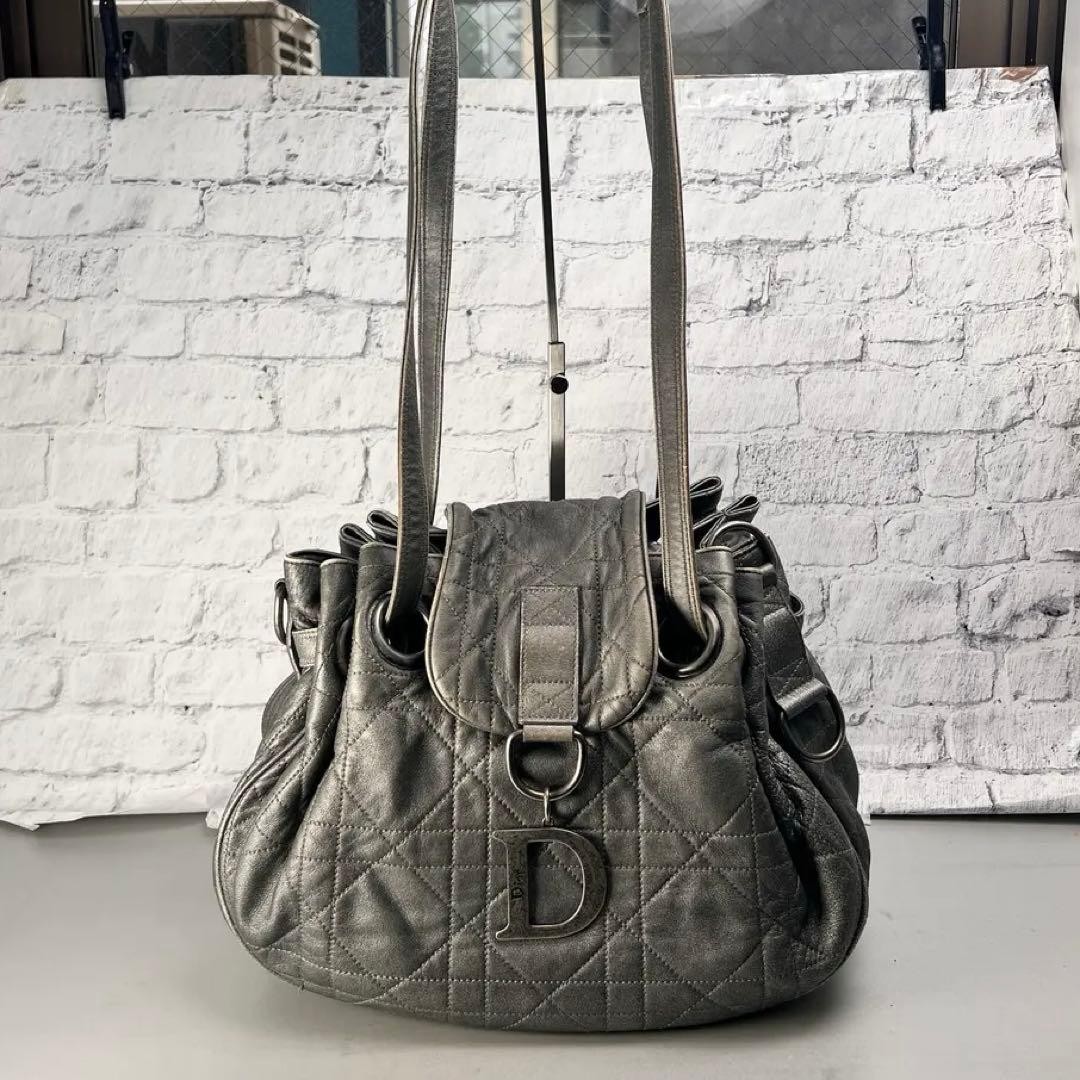 Dior Cannage Grey Shoulder Bag A-14687 Japan Used 0713879