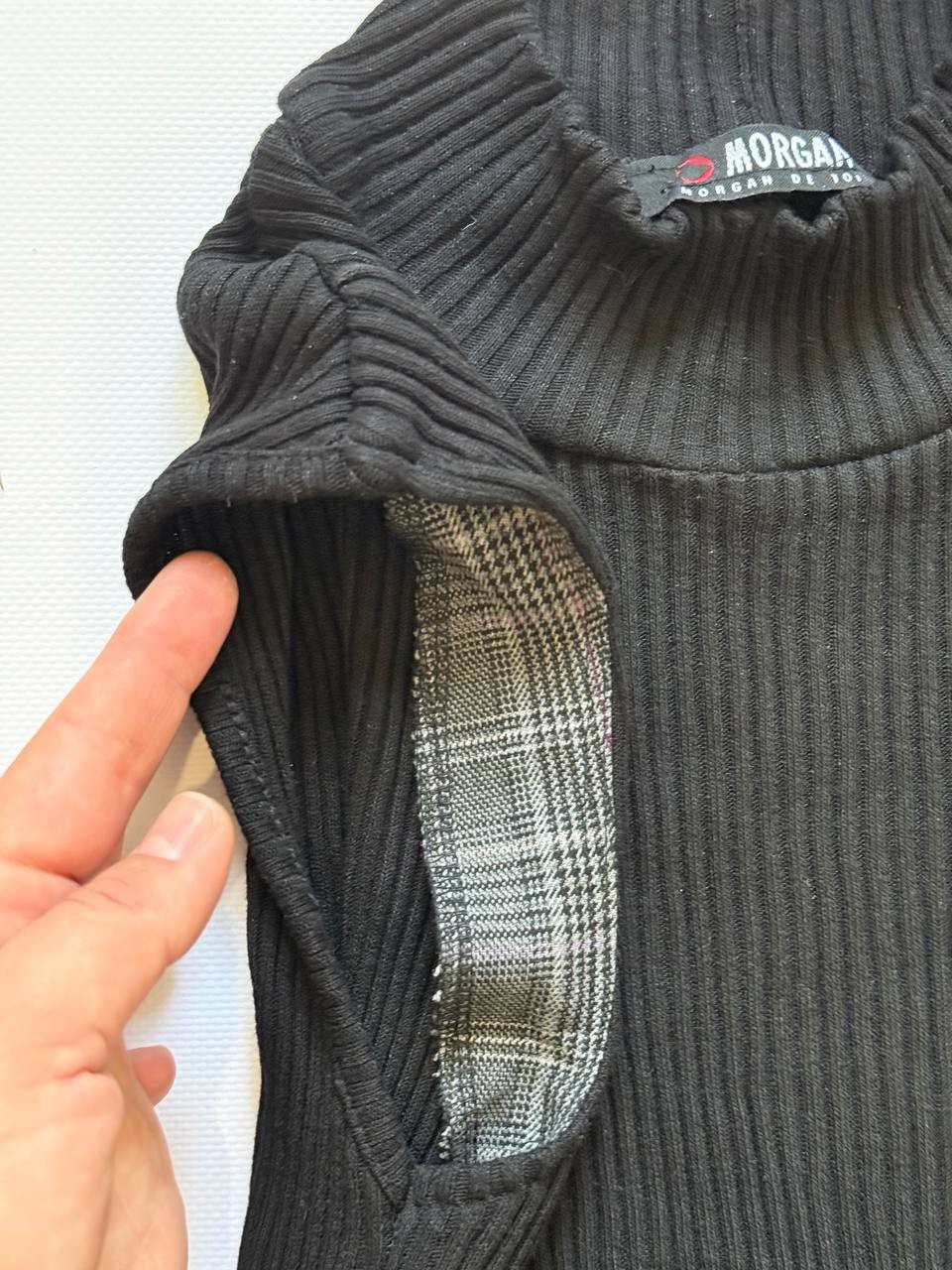 Vintage Morgan de Toi Black Rib Knit Wool Blend Plaid Pleated Mini Dress XS S M