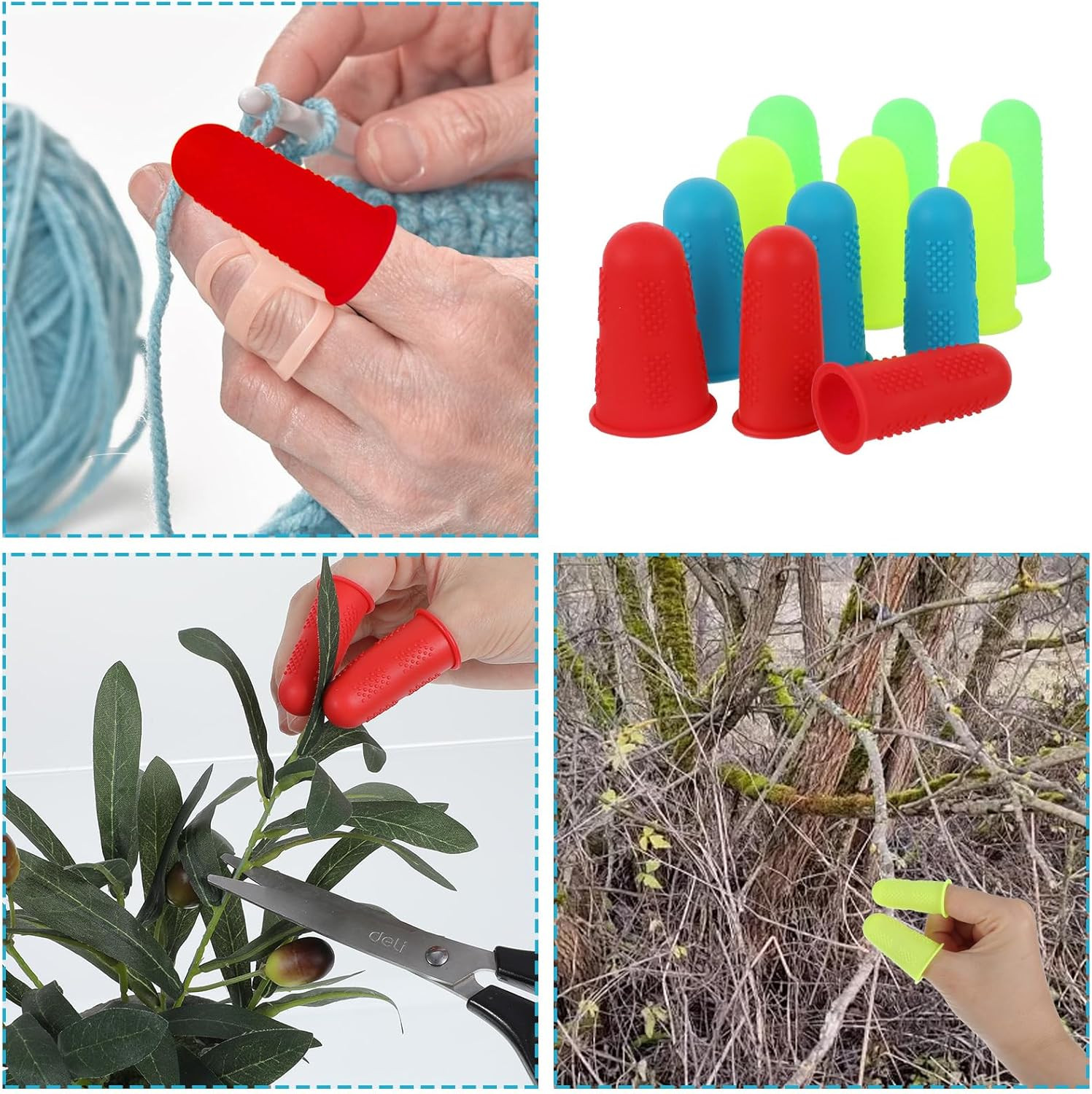 12 PCS Silicone Finger Protectors Covers, 3 Sizes Rubber Finger Tips Office Thum