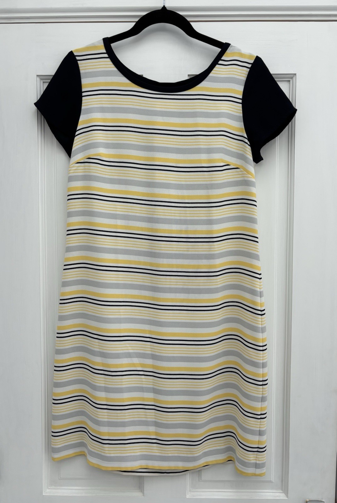 Next Navy Yellow Grey Striped Short Sleeve Dress – Size 10