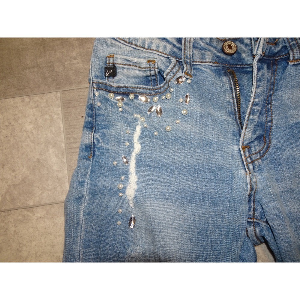 KanCan Women Blue Distressed Embellished Skinny Jeans Size 3