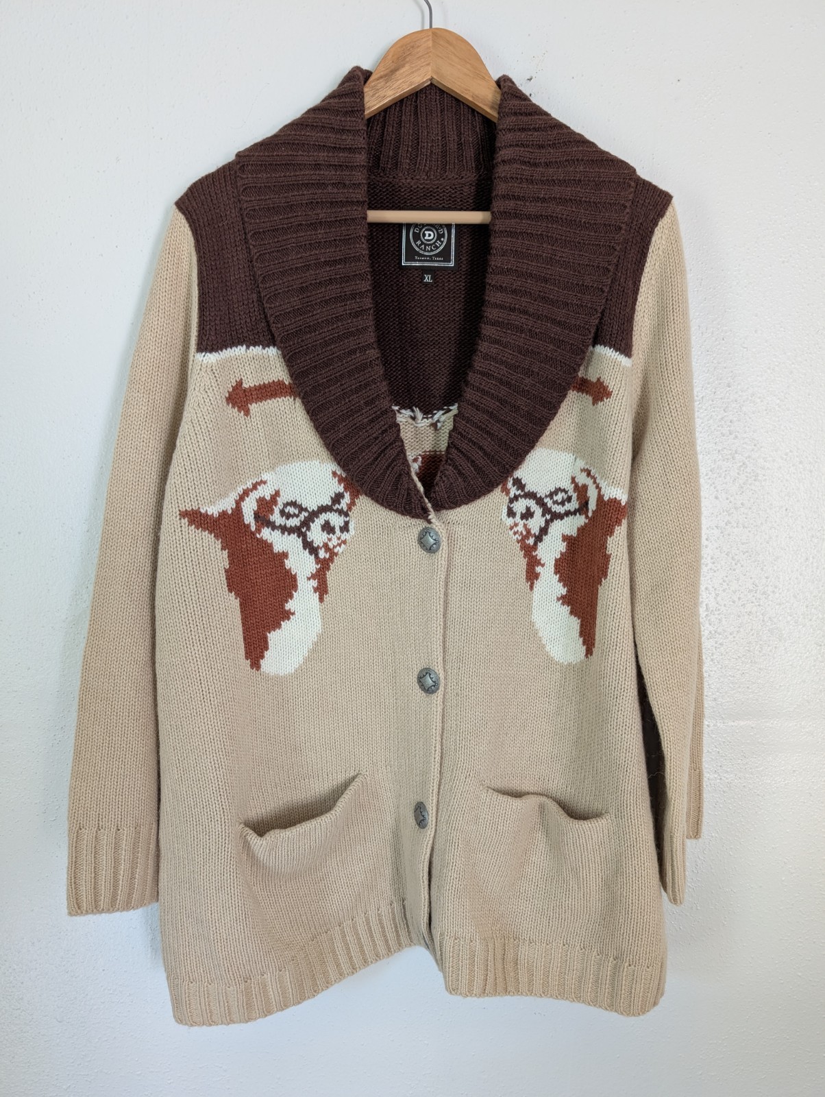 Double D Ranch Womens Cardigan Sweater XL Alpaca Wool Blend Cow Graphic Western