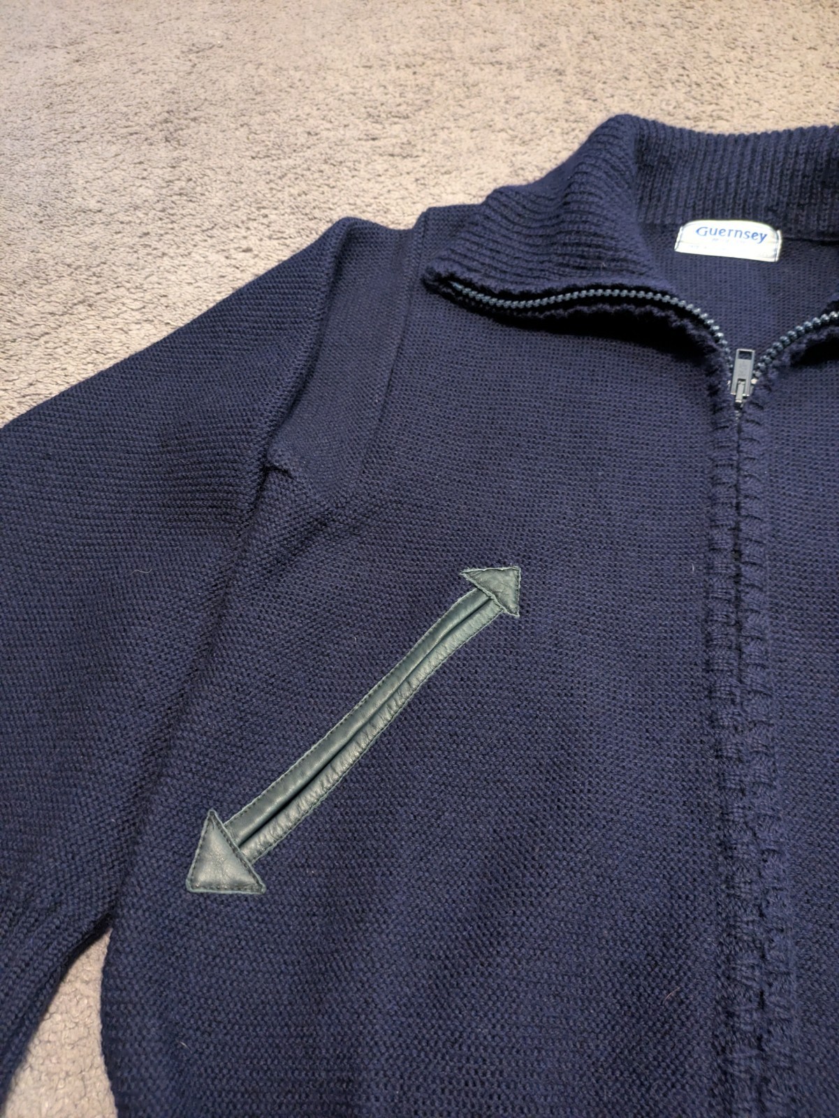 Vintage Guernsey Full Zip Navy Sweater British Fisherman Men’s Medium