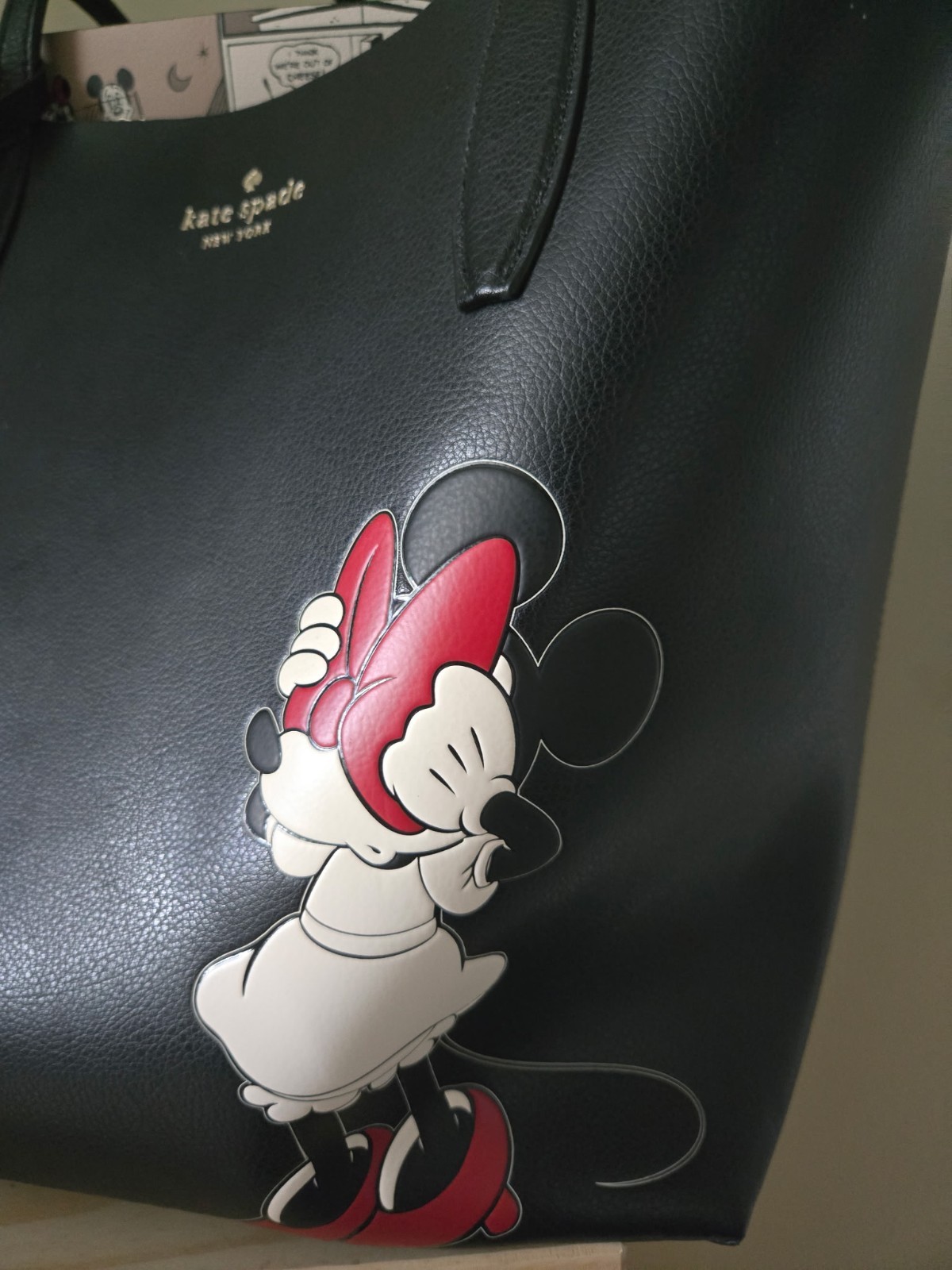 Kate Spade New York Disney Minnie Mouse Leather Tote Bag Large Black