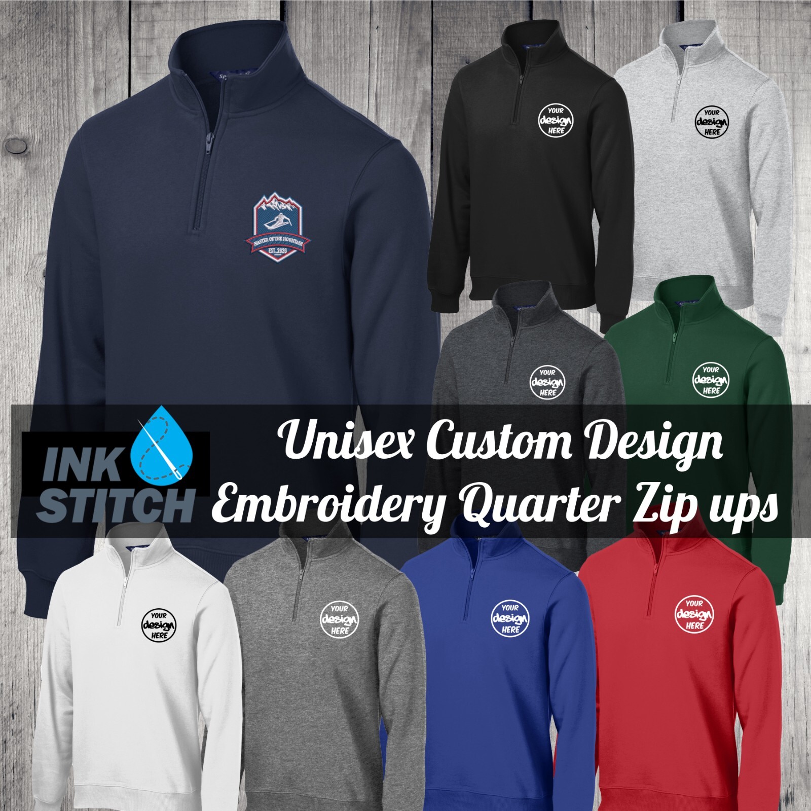 Ink Stitch Design Your Own Custom Logo Texts Stitching Unisex Quarter Zip