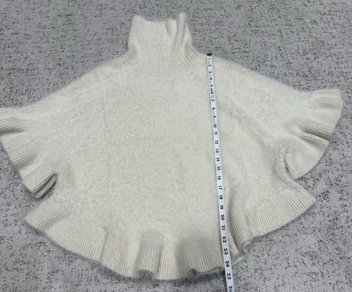 Akemi + Kin Falling Snow Fuzzy Ruffled Poncho Sweater One Size Anthropologie